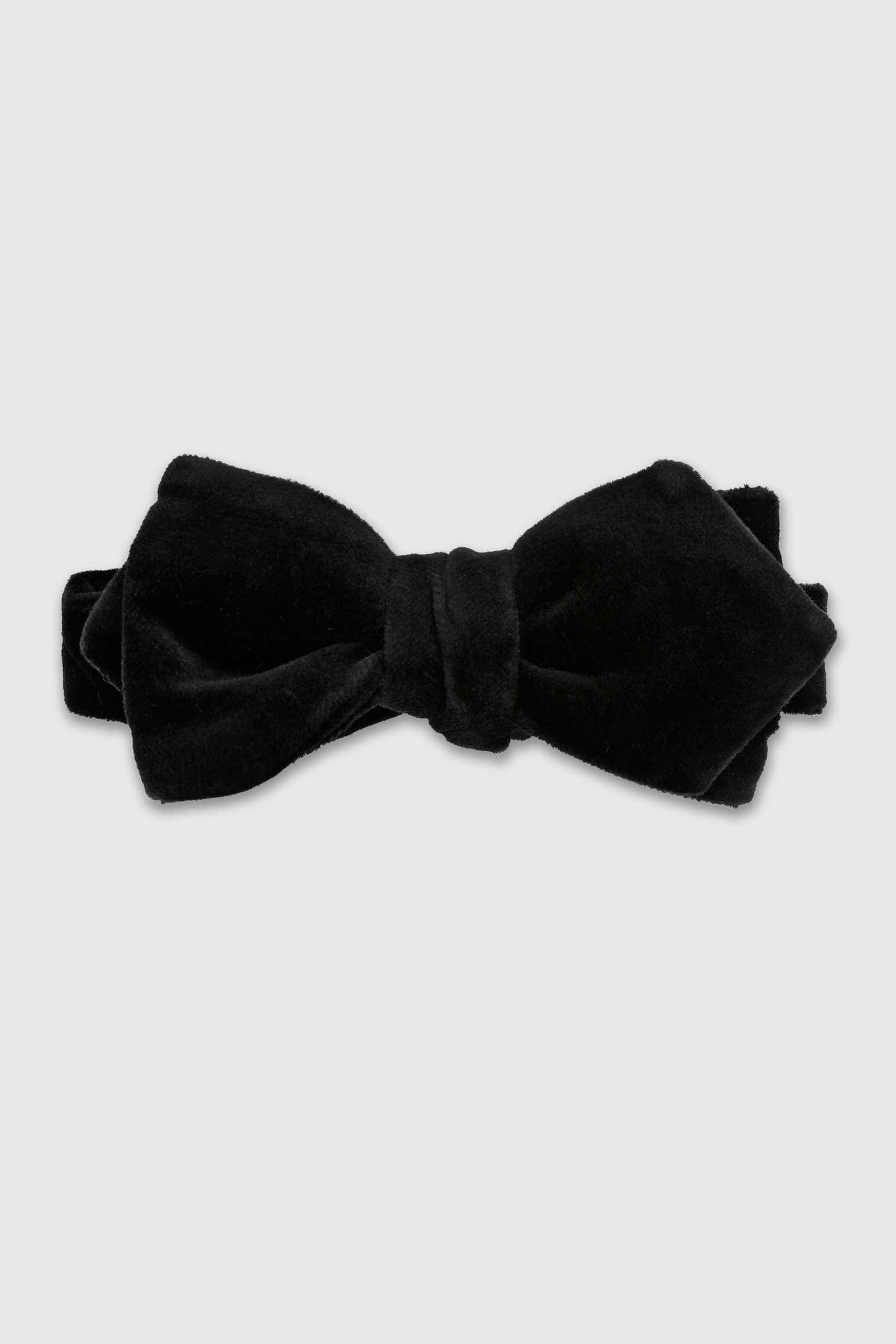 Black Cotton Velvet Diamond Point Pre-tied Bow Tie