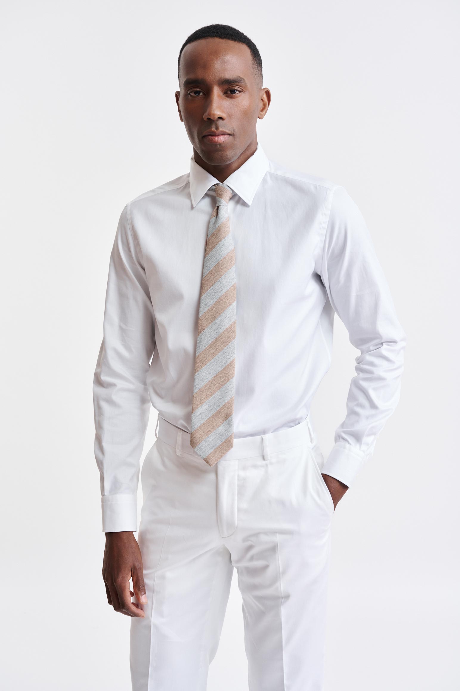 Beige Stripes 100% Silk Tie — detail 1