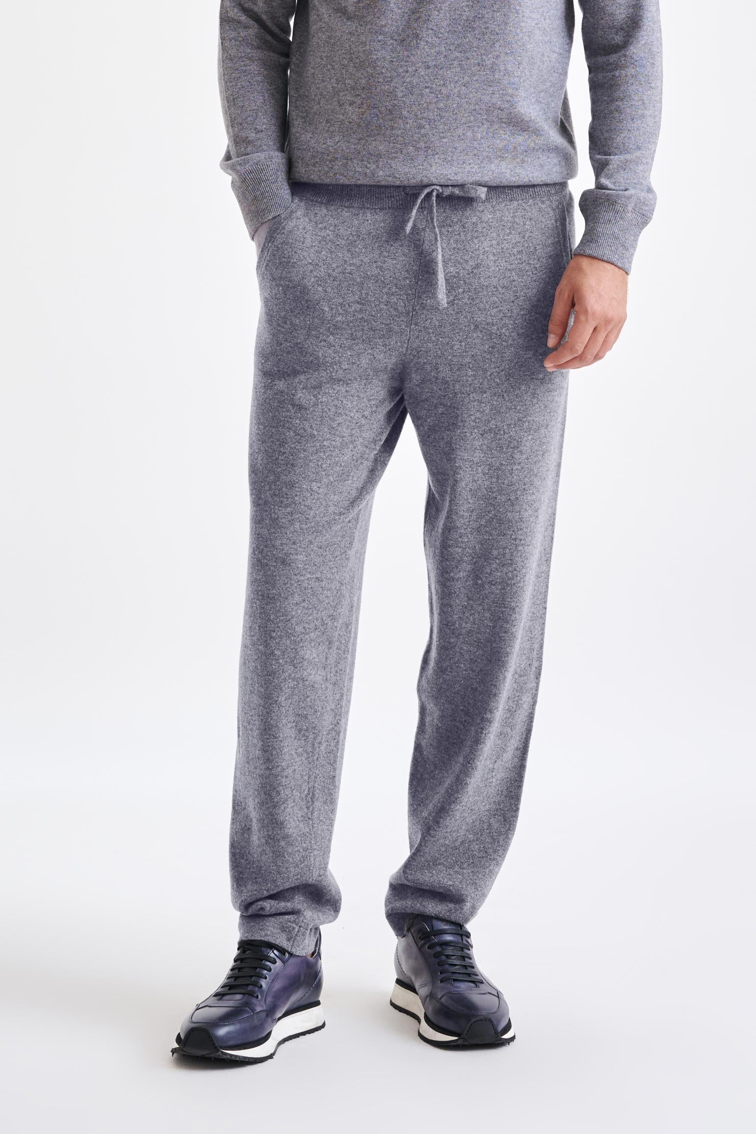 Grey 100% Cashmere Casual Knitted Trousers