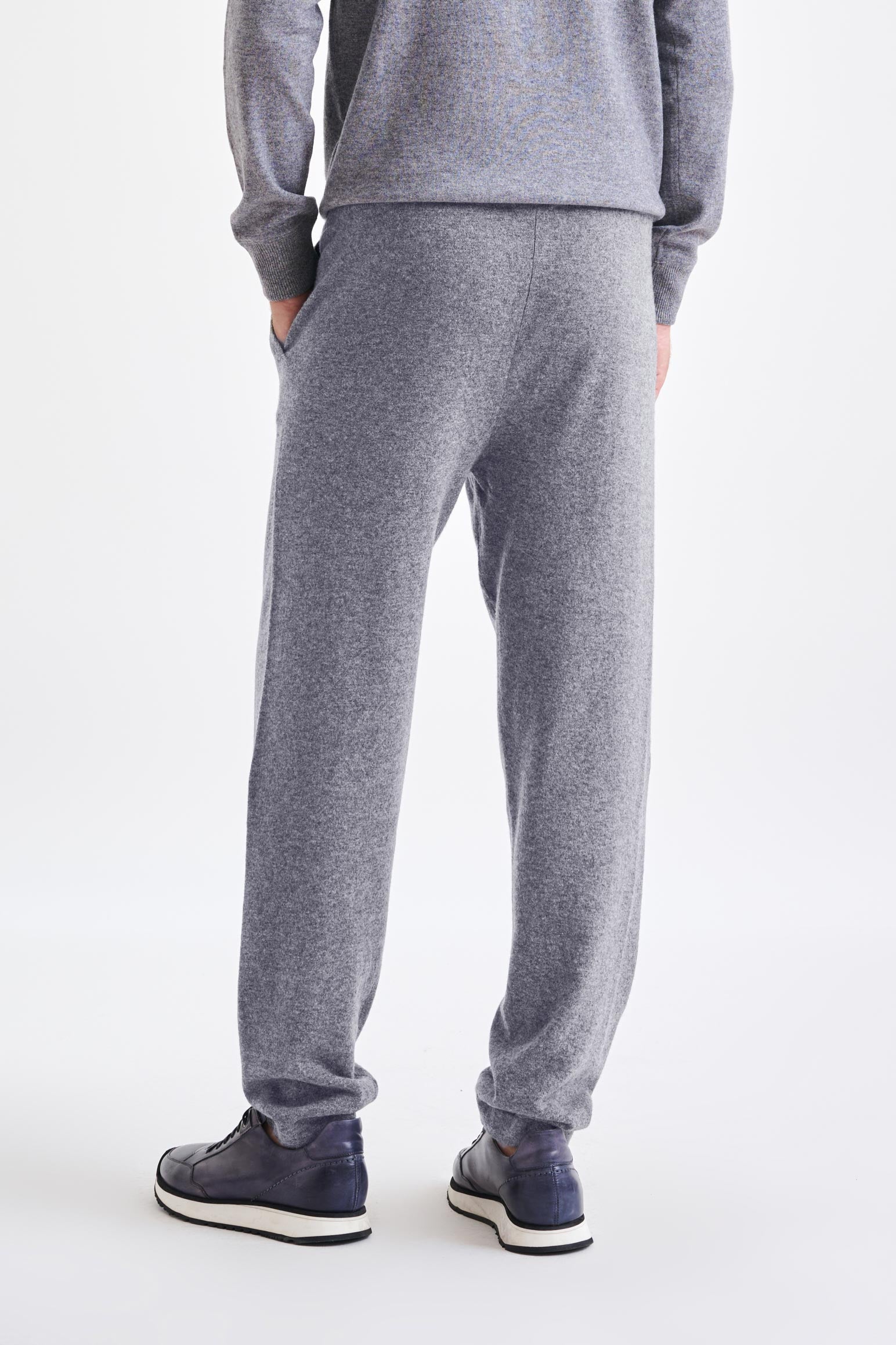 Grey 100% Cashmere Casual Knitted Trousers — detail 1