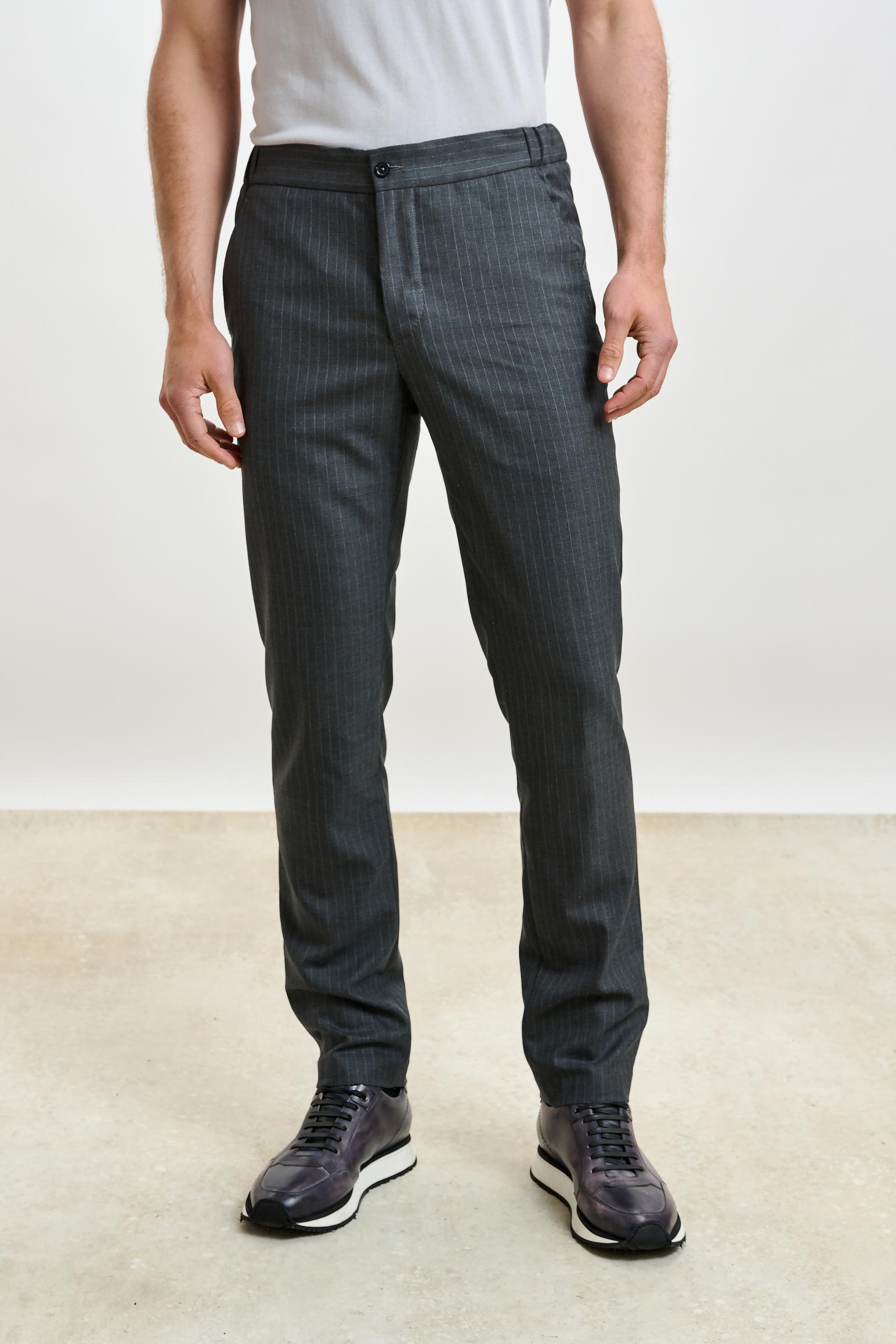 Striped Grey Perth Drawstring Trousers Eton