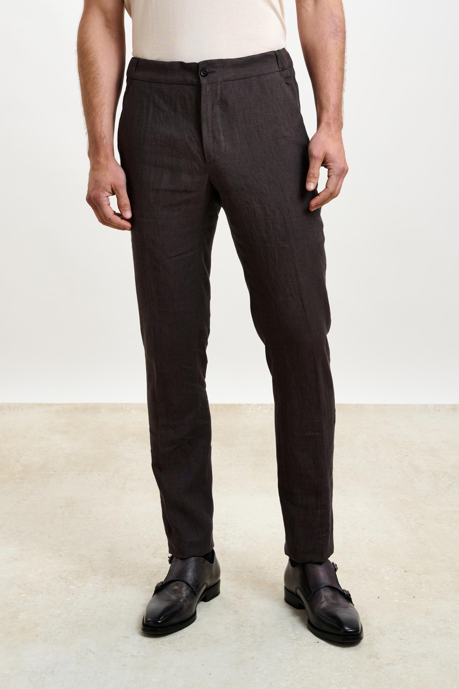Dark Brown Perth Drawstring Trousers Pure Linen