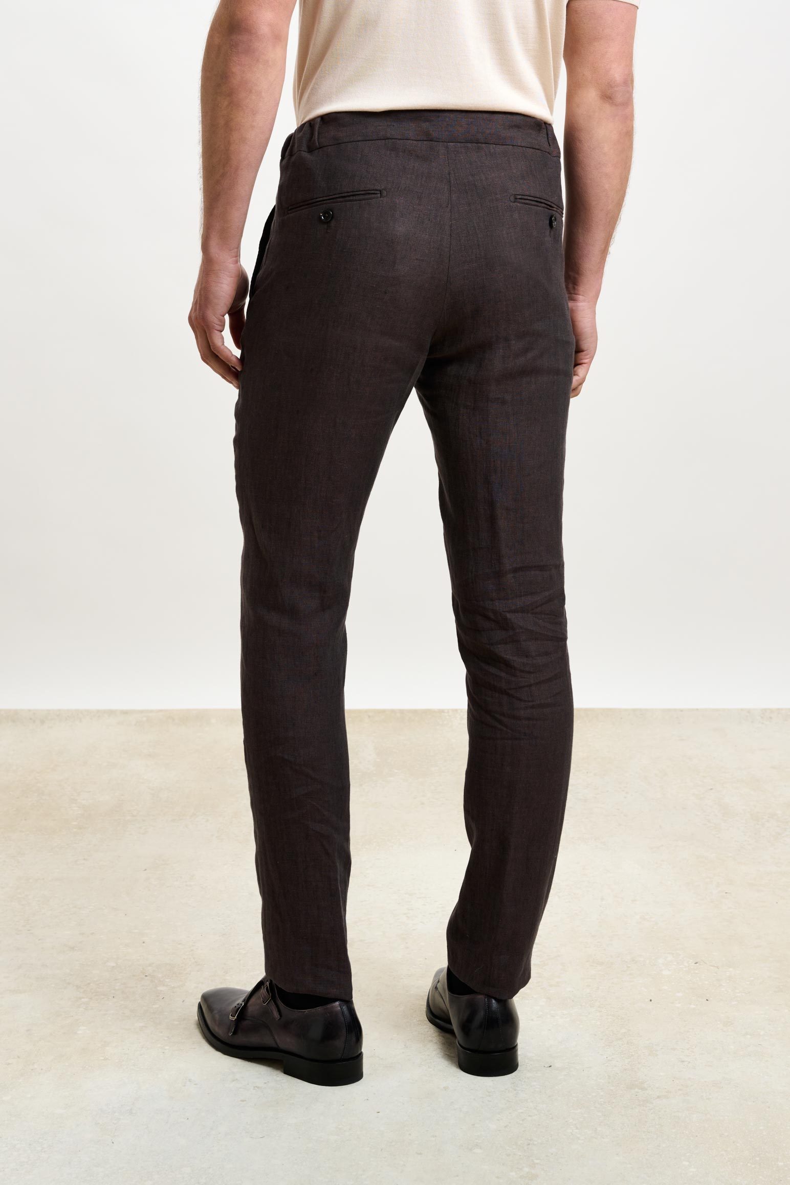 Dark Brown Perth Drawstring Trousers Pure Linen — detail 2