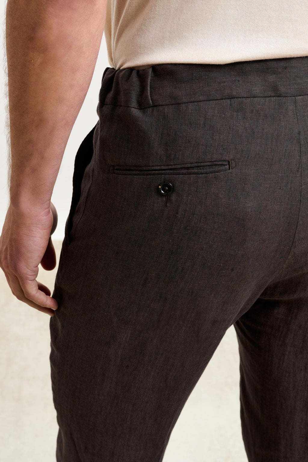 Dark Brown Perth Drawstring Trousers Pure Linen — detail 3