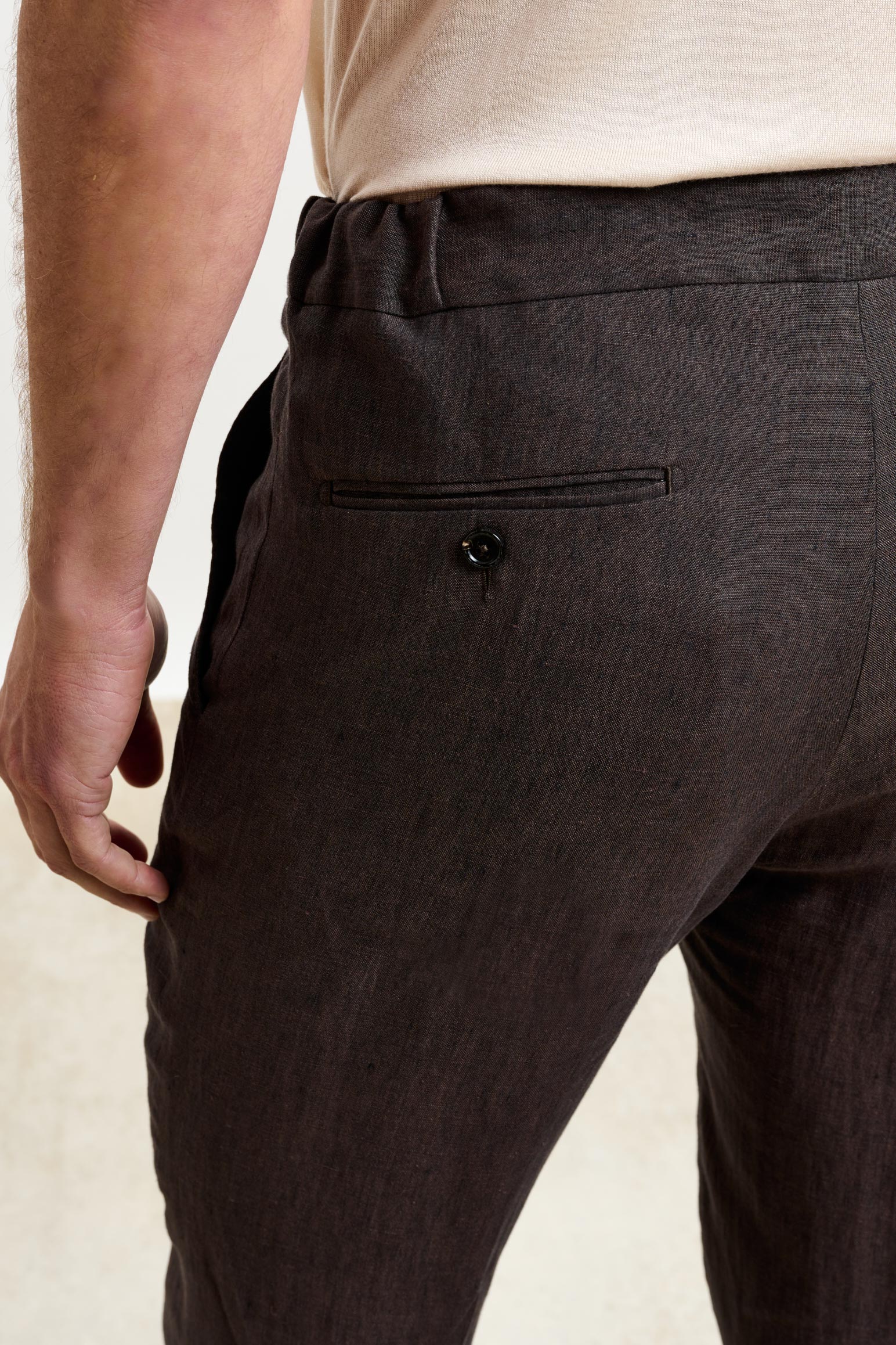 Dark Brown Perth Drawstring Trousers Pure Linen — detail 3