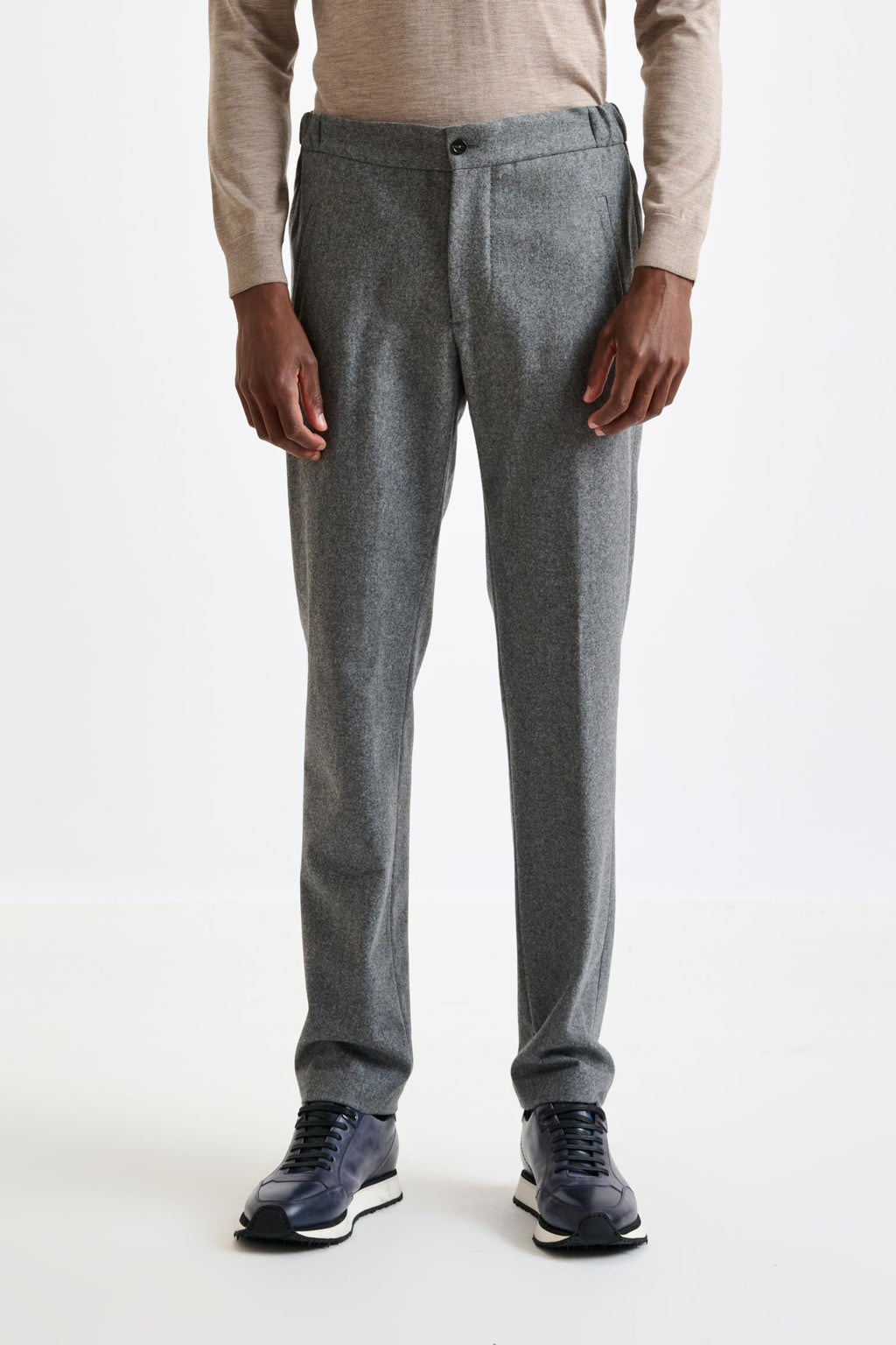 Grey 100% Wool Perth Drawstring Trouser Flannel & Saxony