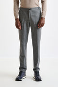 Grey 100% Wool Perth Drawstring Trouser Flannel & Saxony