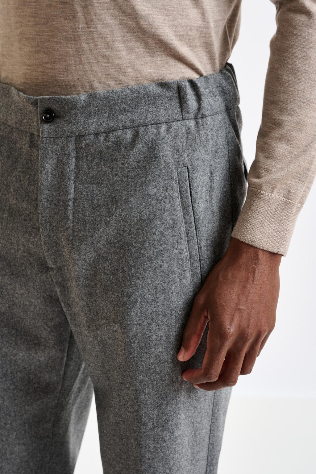 Grey 100% Wool Perth Drawstring Trouser Flannel & Saxony — detail 3