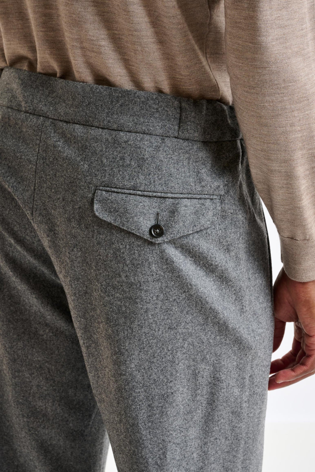 Grey 100% Wool Perth Drawstring Trouser Flannel & Saxony — detail 4