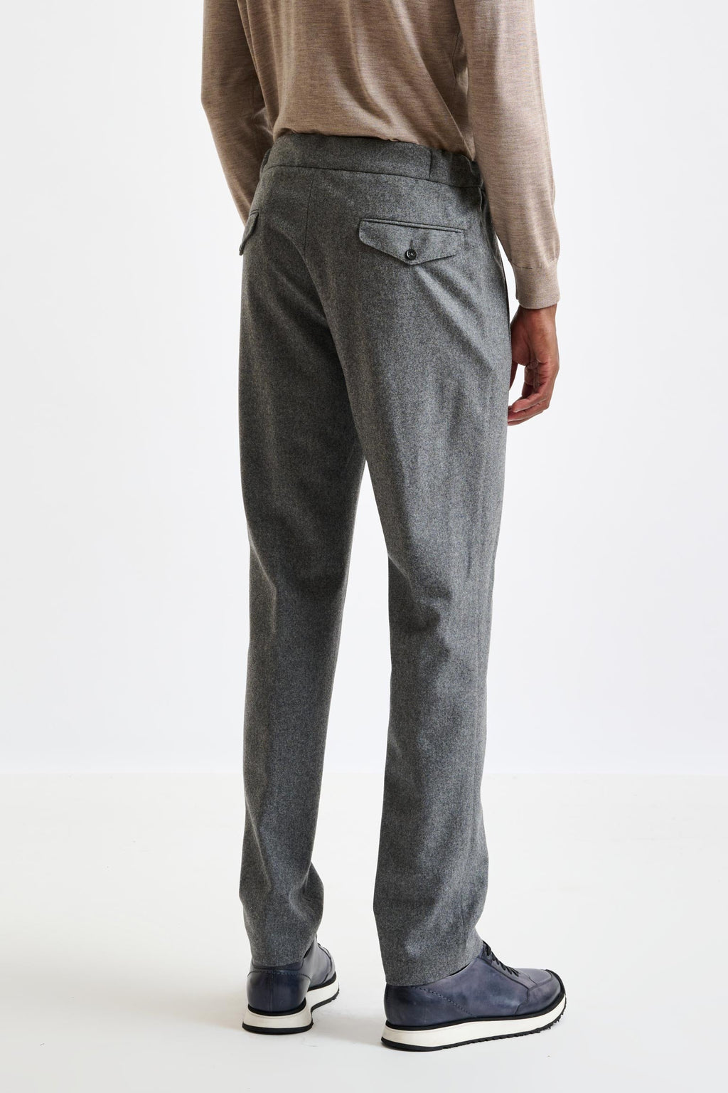 Grey 100% Wool Perth Drawstring Trouser Flannel & Saxony — detail 2