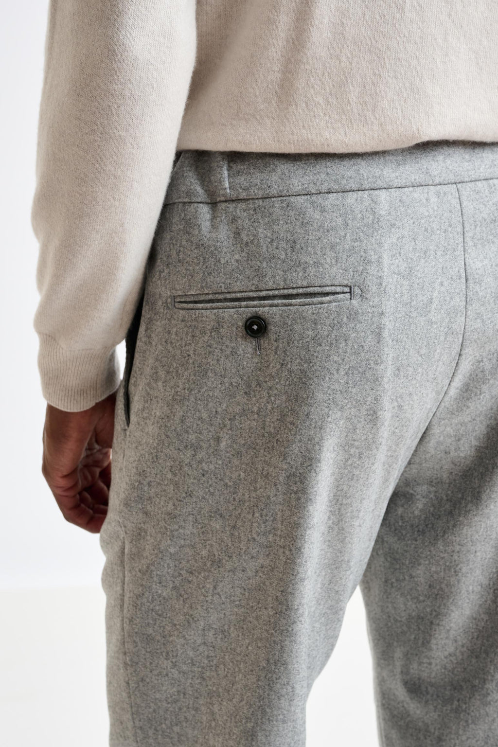 Light Grey 100% Wool Perth Drawstring Trousers Flannel Saxony — detail 4