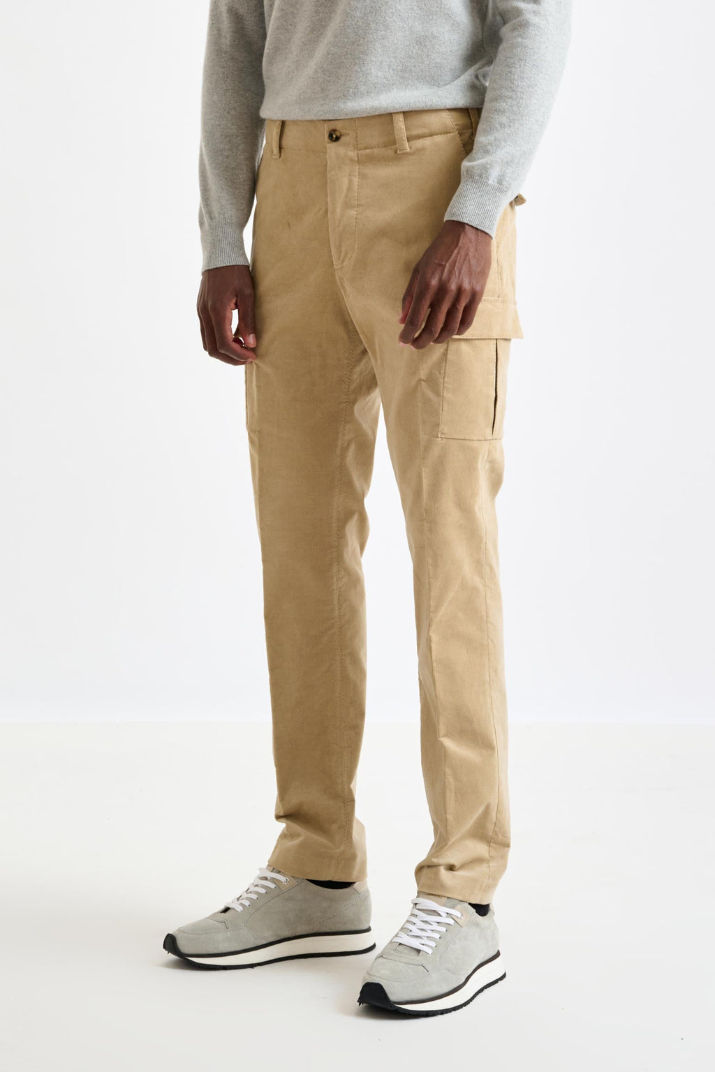 Light Brown Cotton Helston Cargo Trousers Corduroy