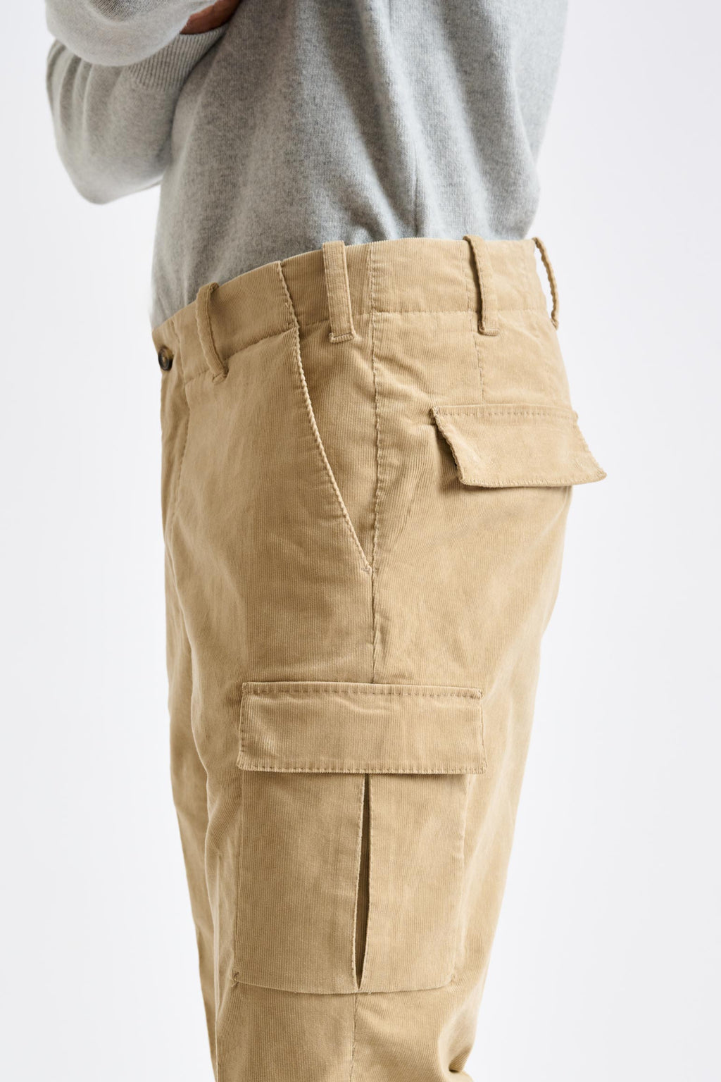 Light Brown Cotton Helston Cargo Trousers Corduroy — detail 3