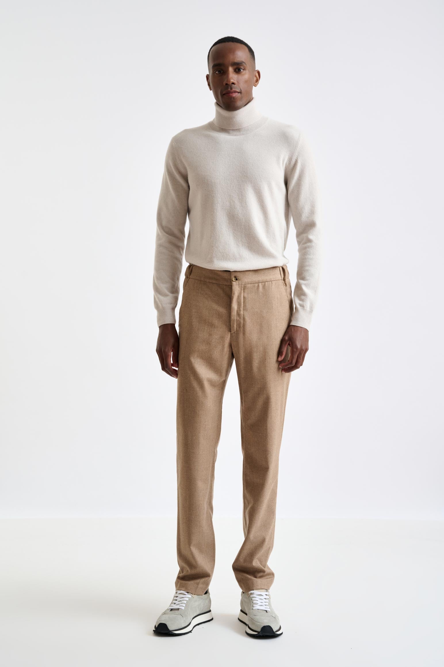 Light Brown 100% Wool Perth Drawstring Trousers Flannel Saxony — detail 1