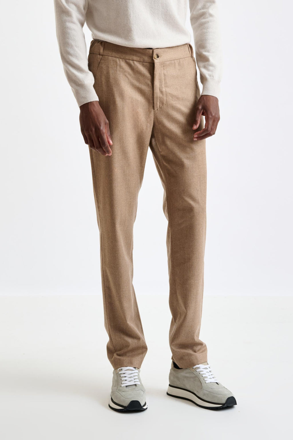 Light Brown 100% Wool Perth Drawstring Trousers Flannel Saxony