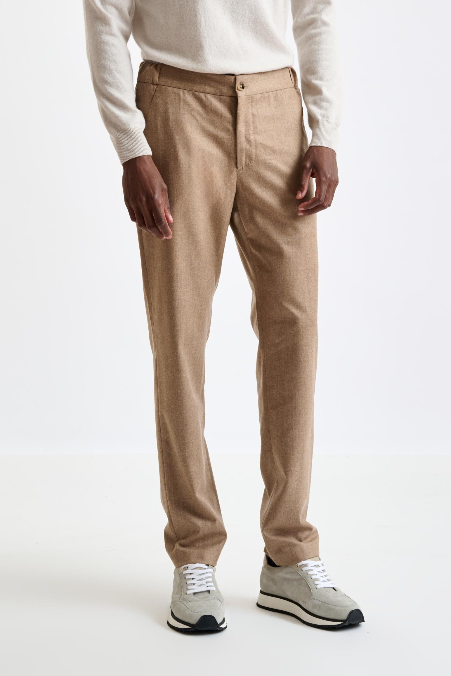 Light Brown 100% Wool Perth Drawstring Trousers Flannel Saxony