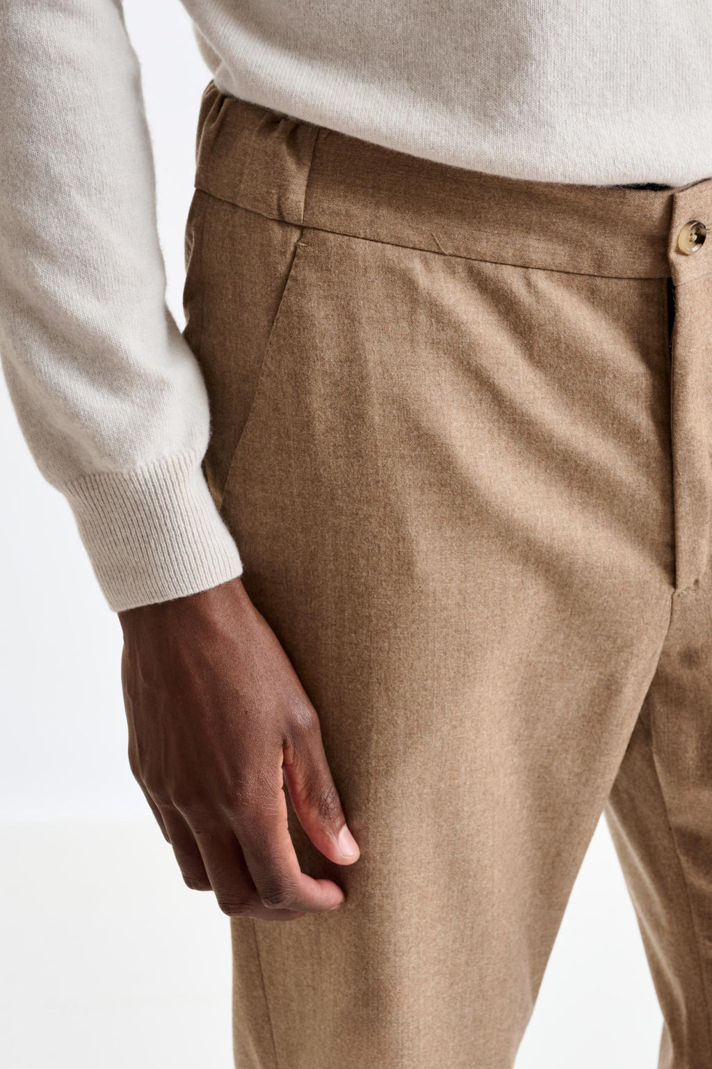 Light Brown 100% Wool Perth Drawstring Trousers Flannel Saxony — detail 3