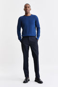 Dark Blue 100% Wool Perth Drawstring Trousers Capri