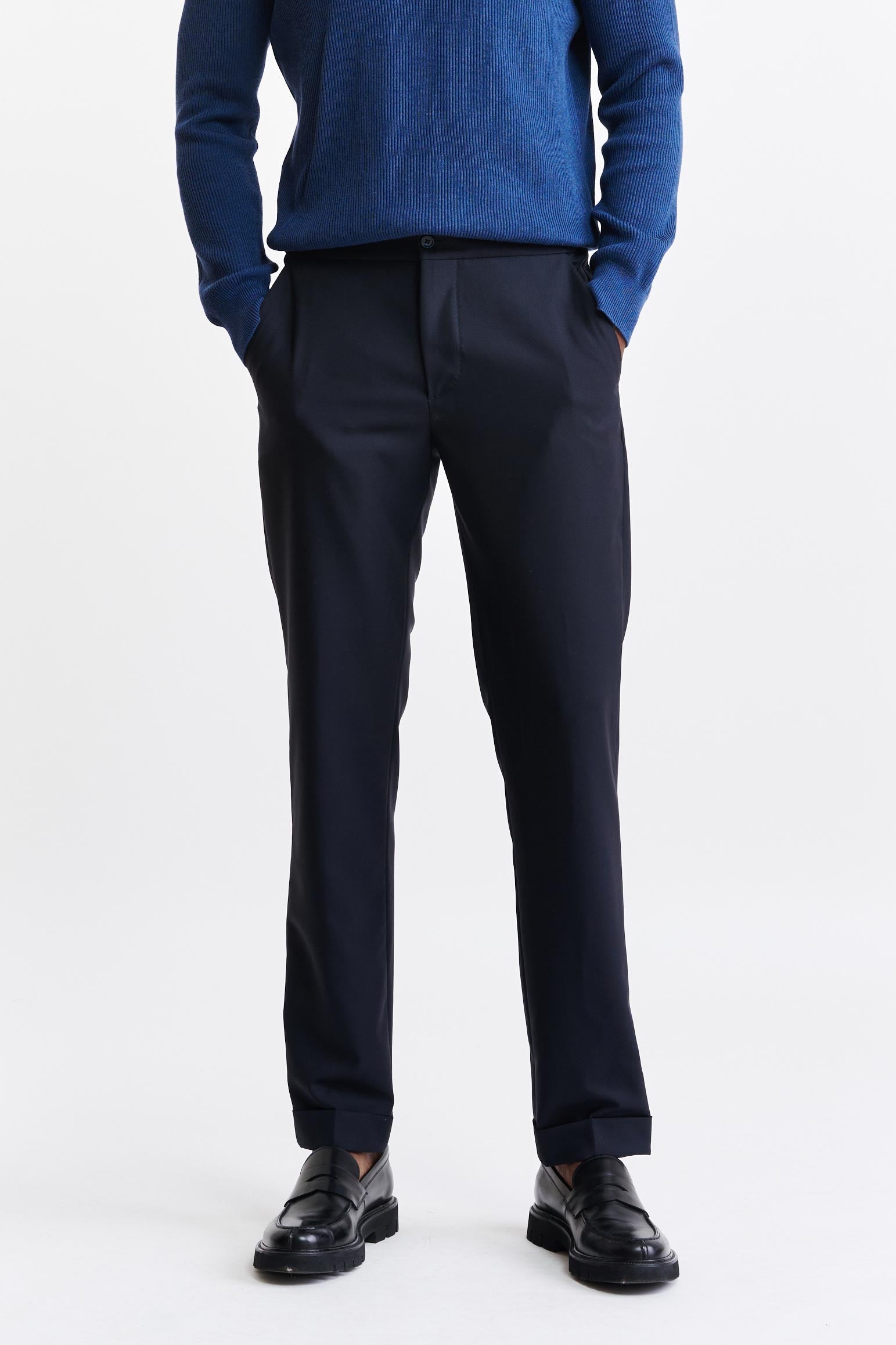 Dark Blue 100% Wool Perth Drawstring Trousers Capri — detail 1