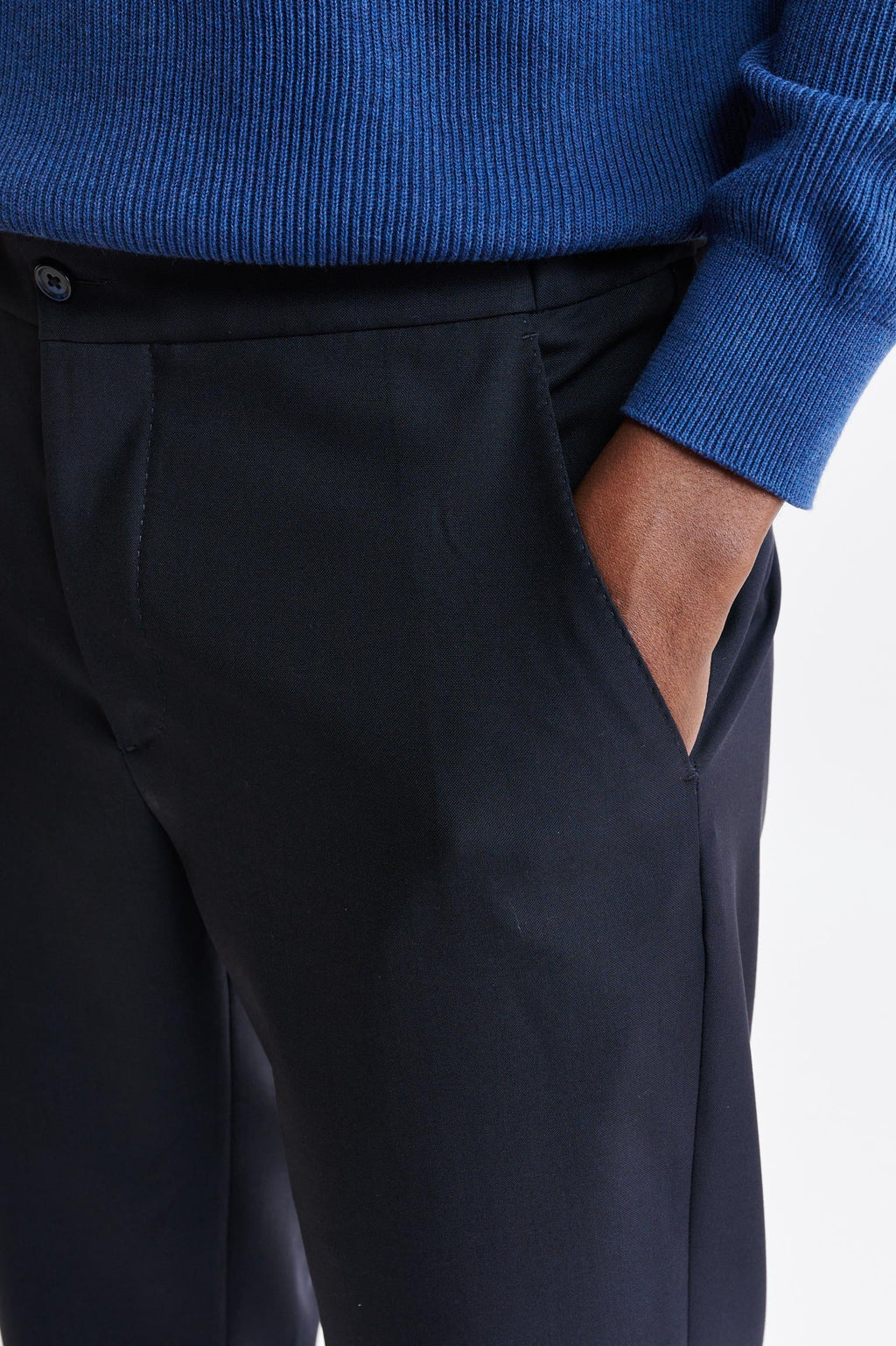 Dark Blue 100% Wool Perth Drawstring Trousers Capri — detail 2