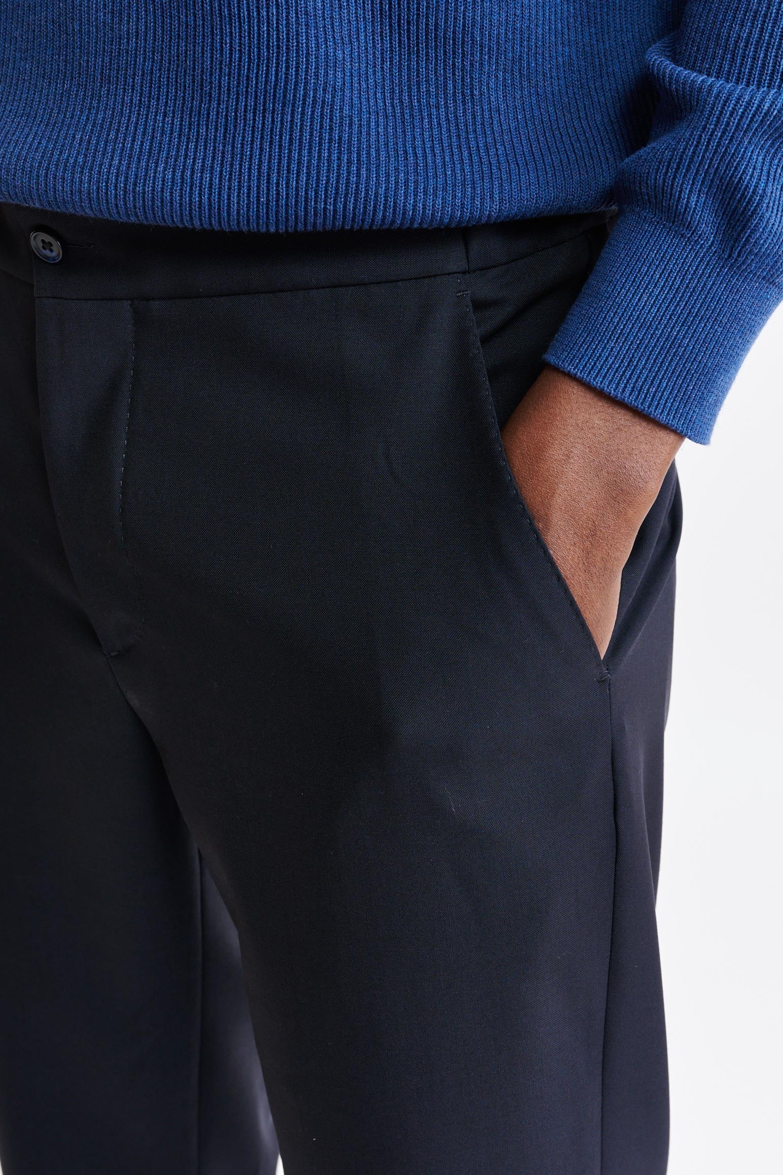 Dark Blue 100% Wool Perth Drawstring Trousers Capri — detail 2