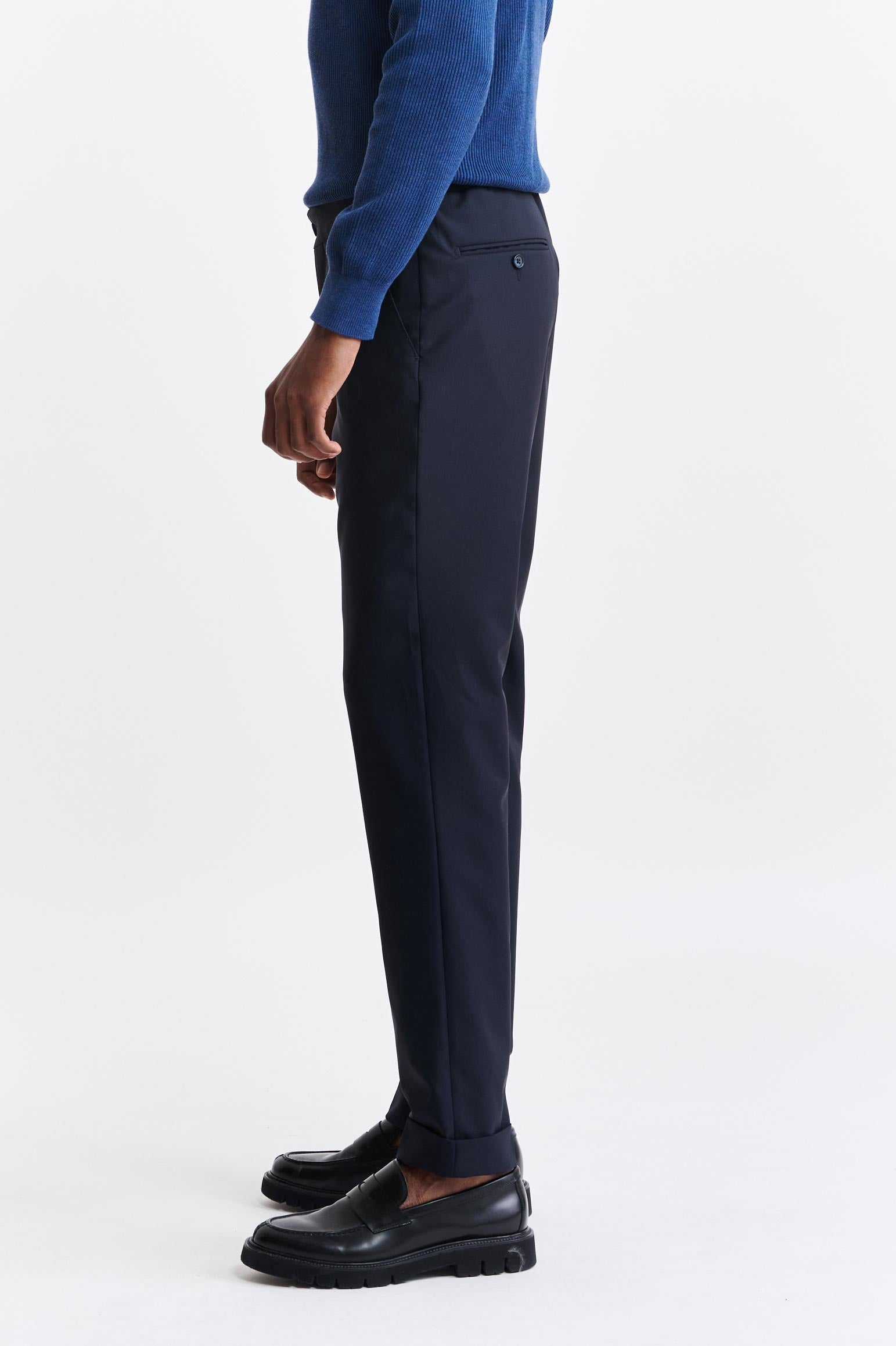 Dark Blue 100% Wool Perth Drawstring Trousers Capri — detail 3