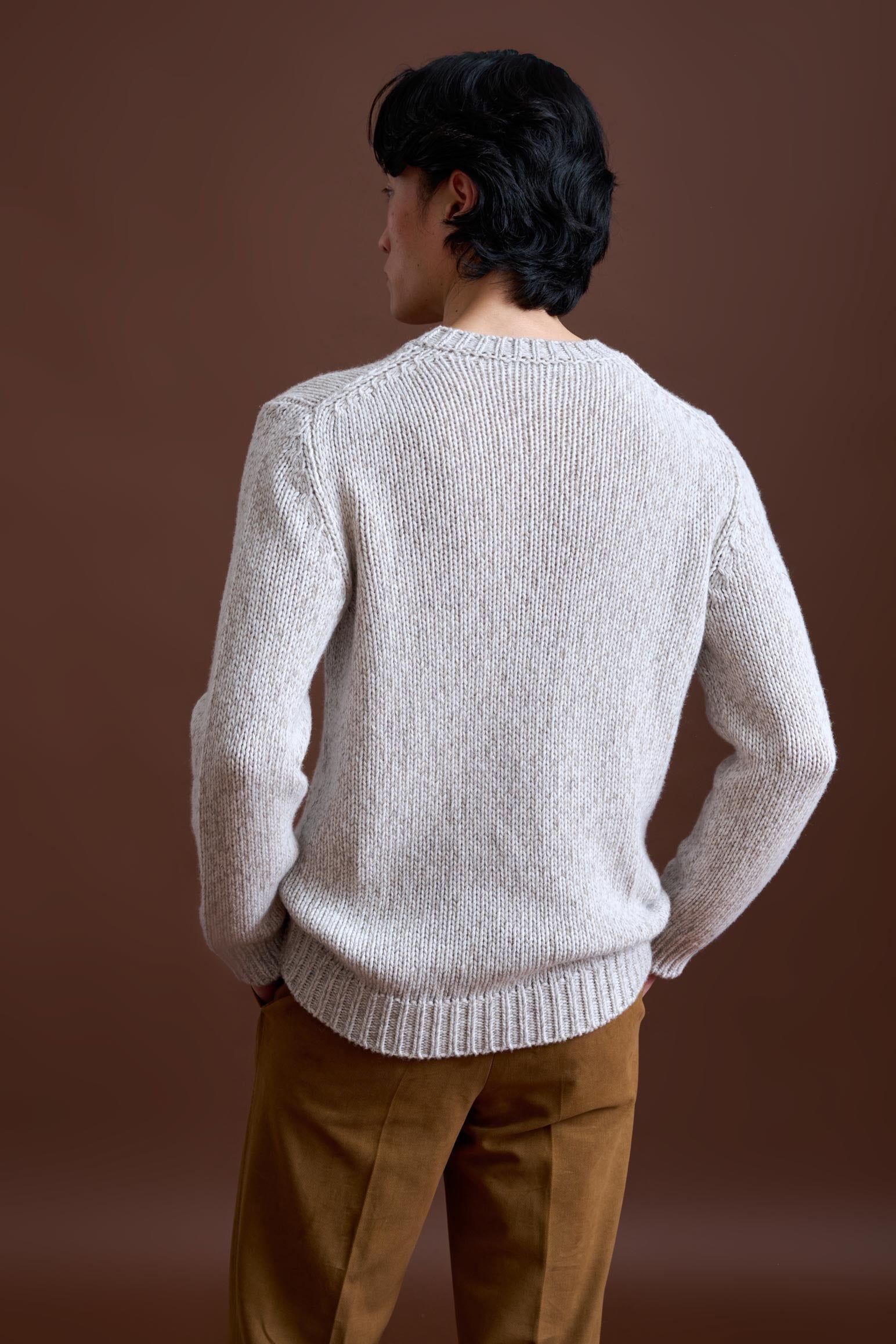Beige Melange Wool & Cashmere Mouline Totnes Crewneck Knit — detail 4