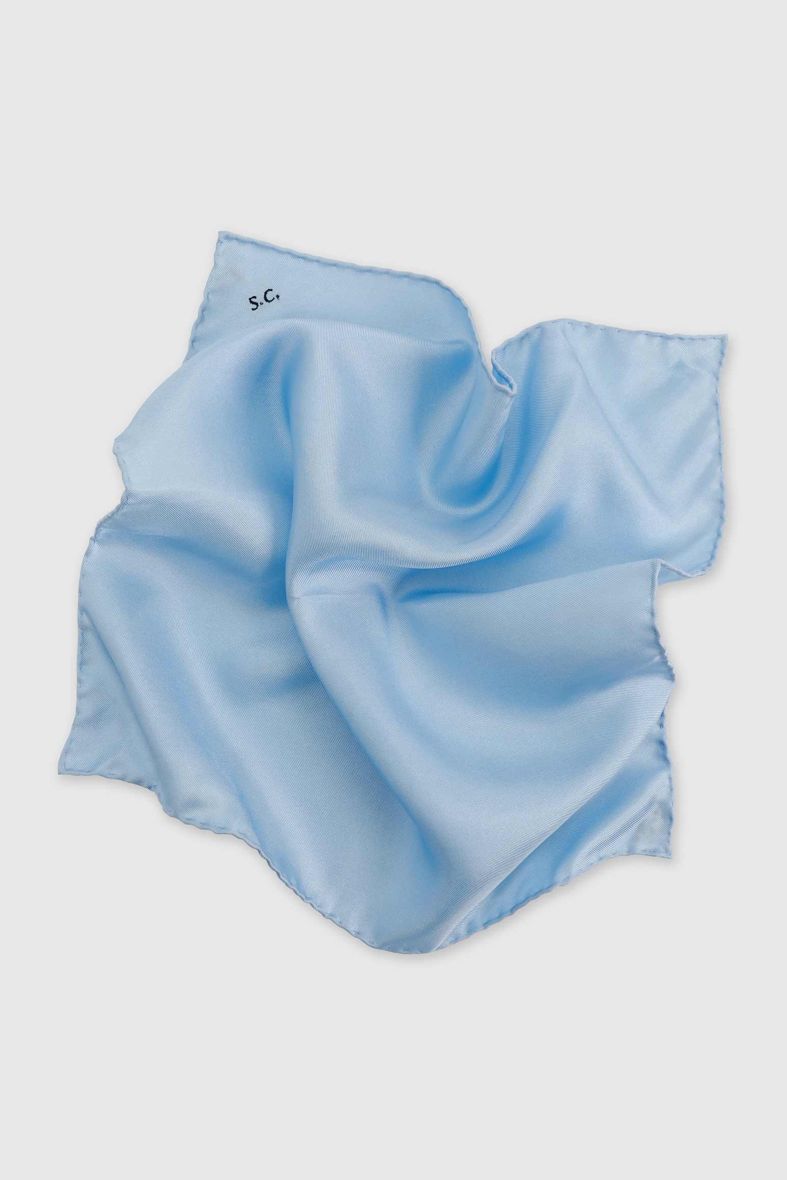 Light Blue 100% Silk Handmade Pocket Square — detail 1