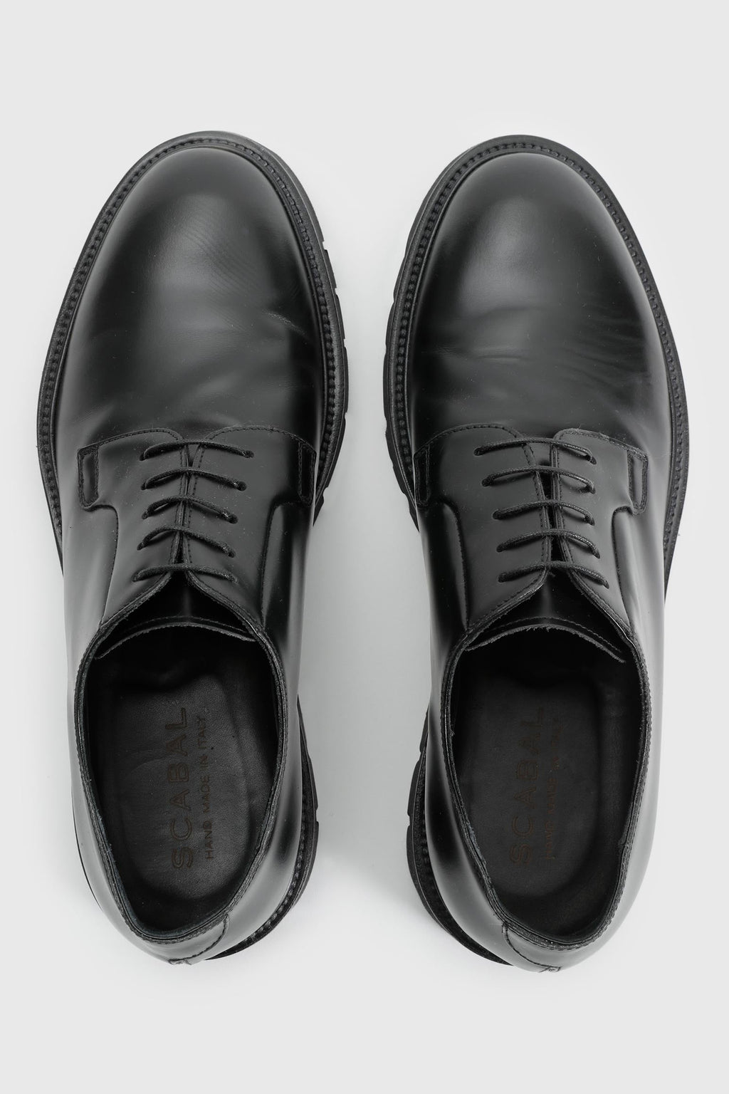 Black Glazed Calfskin Derby R Shoes — detail 1
