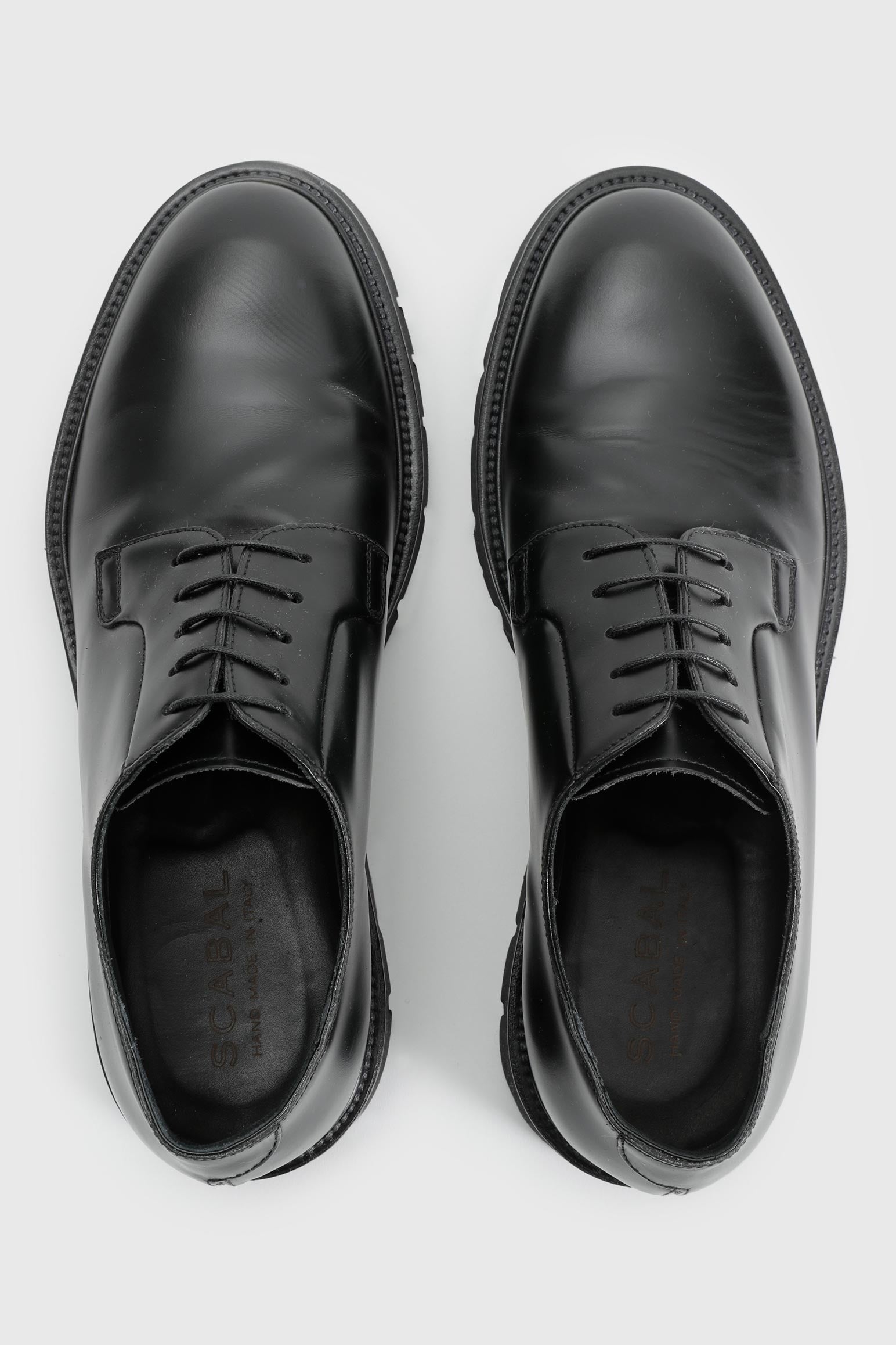 Black Glazed Calfskin Derby R Shoes — detail 1