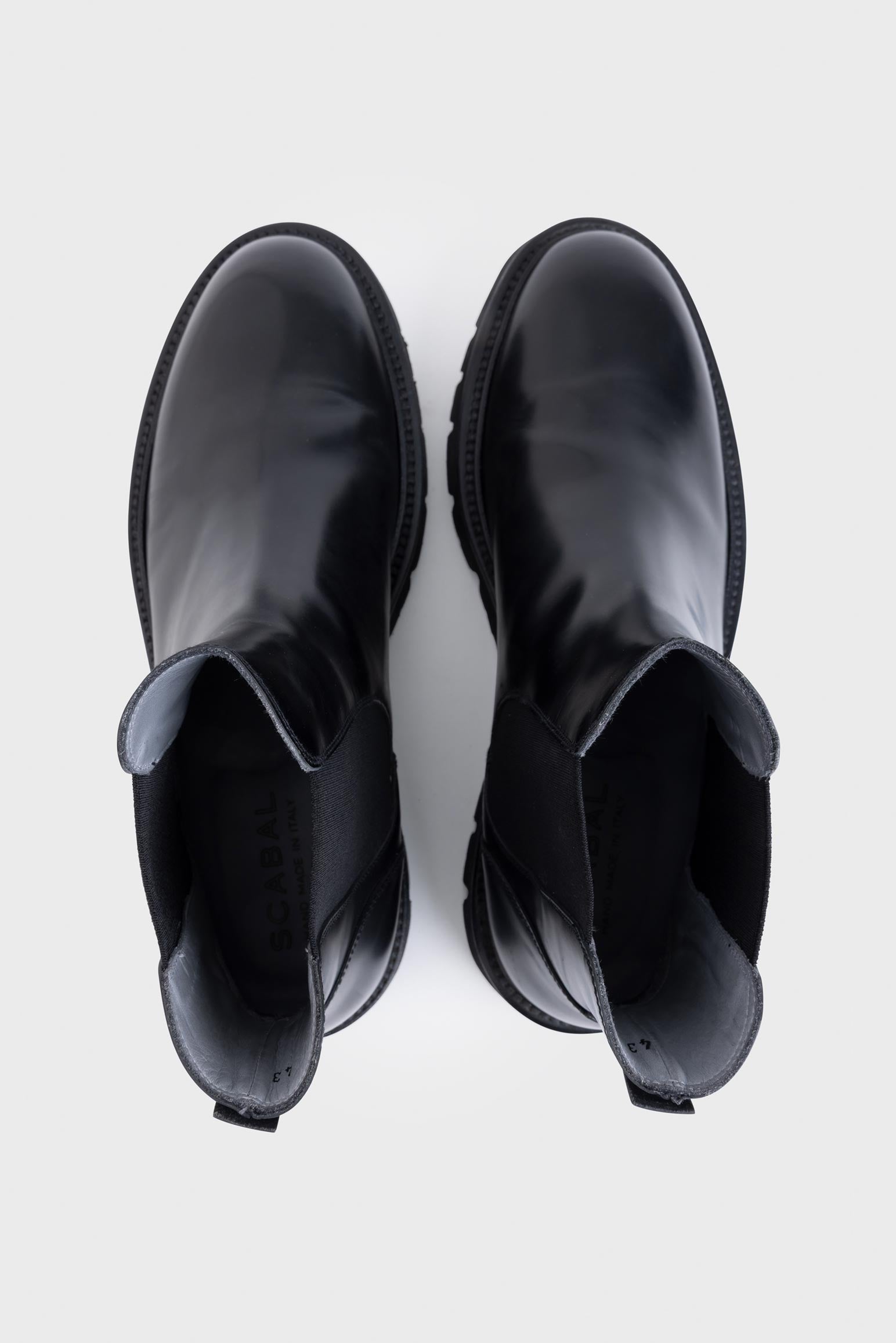 Black Glazed Calfskin Chelsea Boots — detail 1