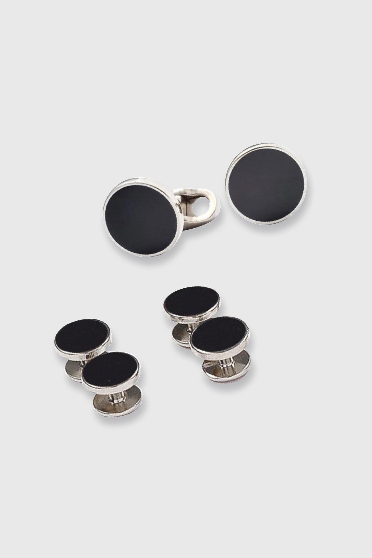 Brass Stud & Cufflink Set Black