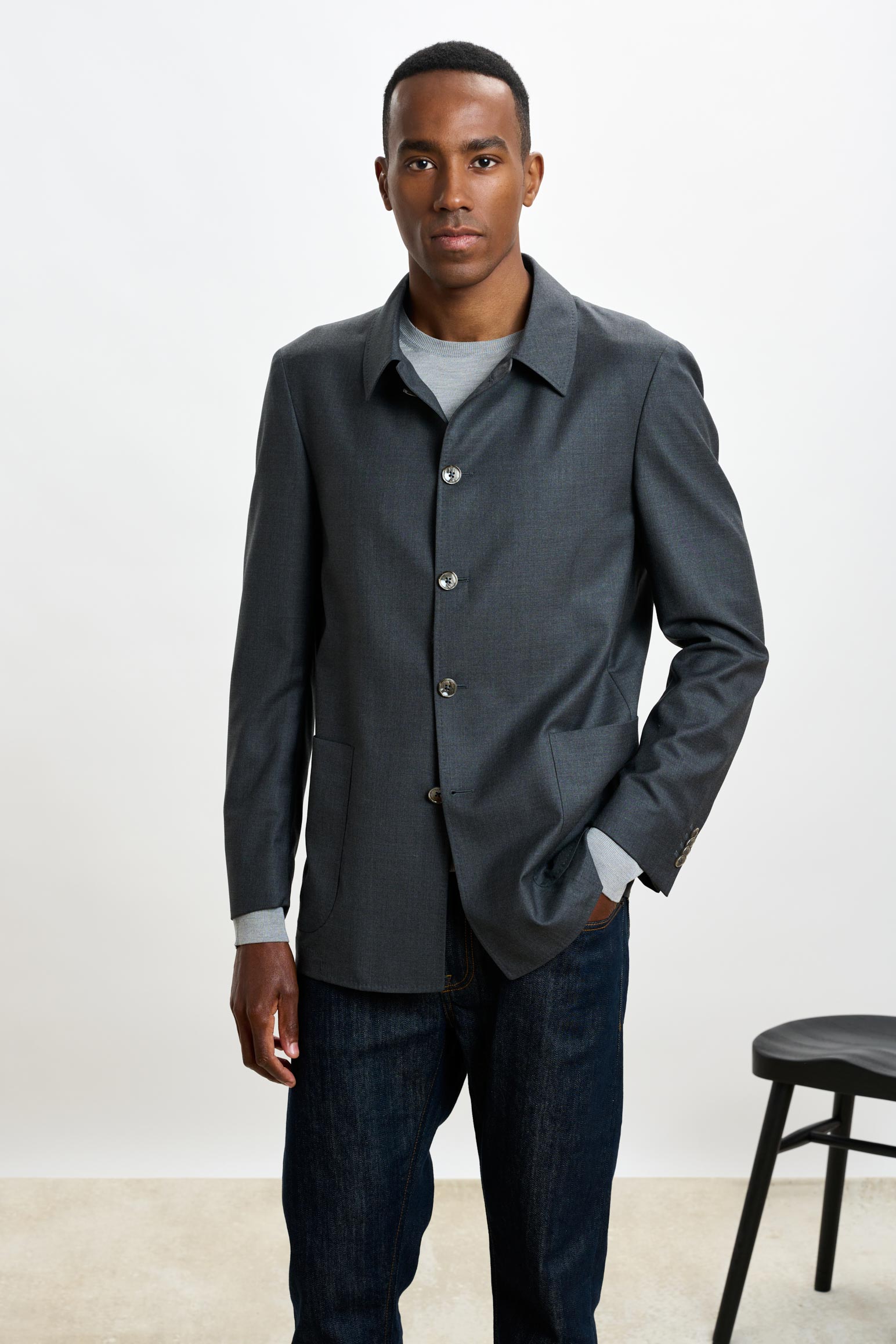 Grey Chelsea Eton Shirt Jacket — detail 6