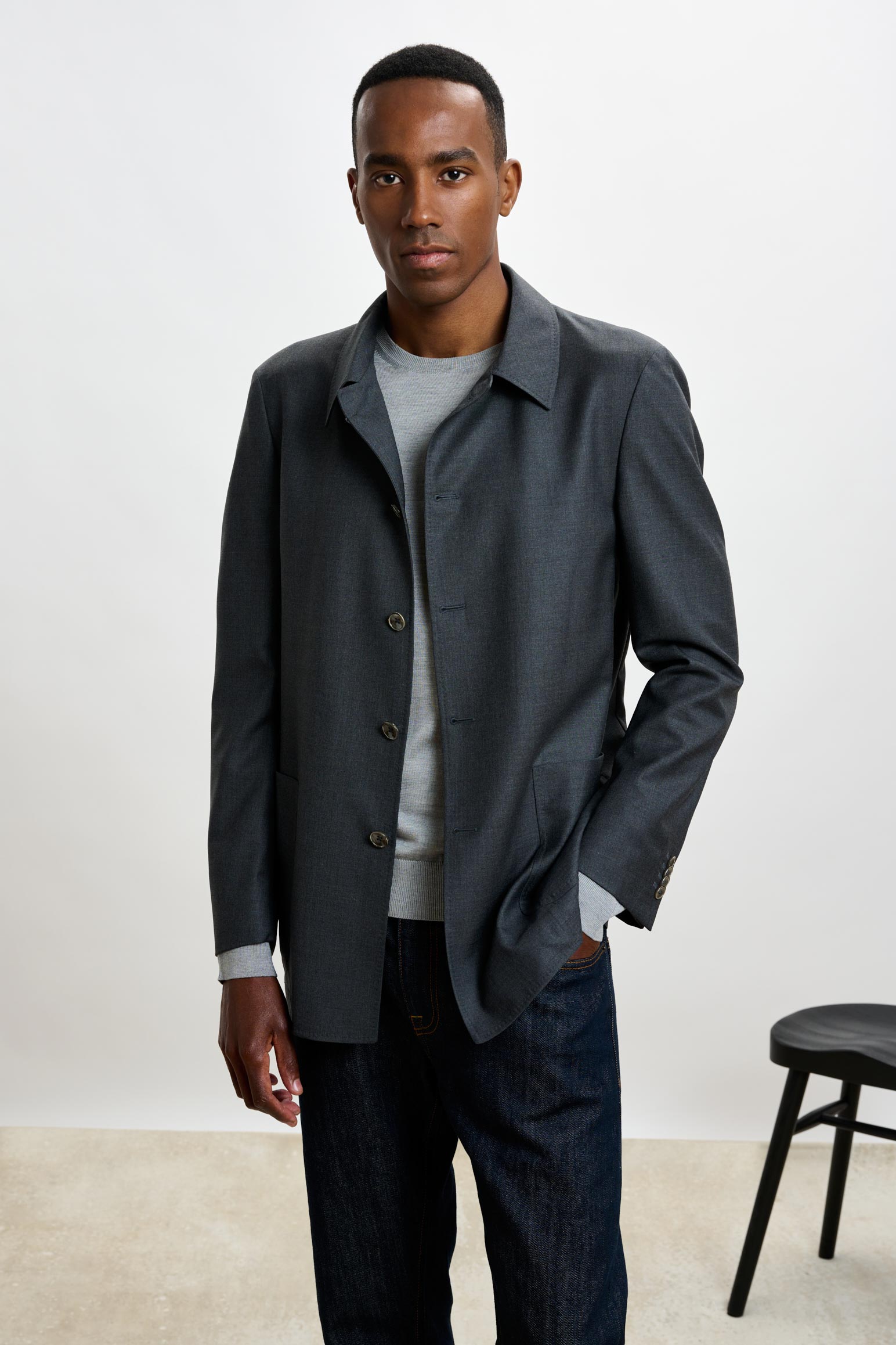 Grey Chelsea Eton Shirt Jacket