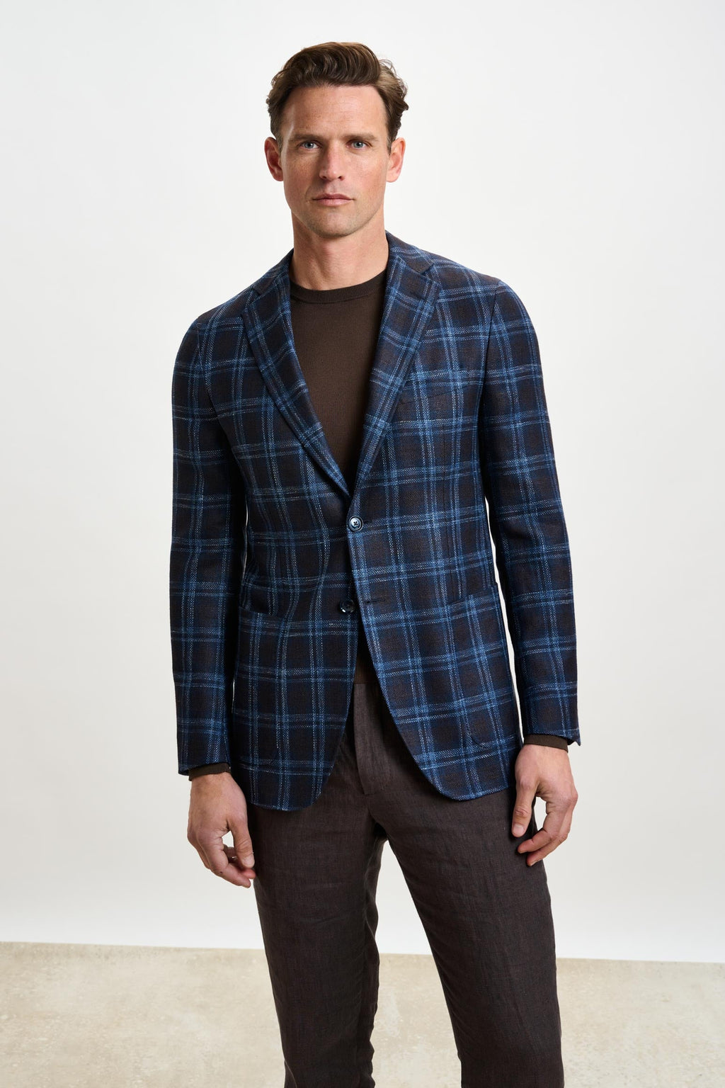 Dark Brown & Blue Check Kenton Jacket Taormina