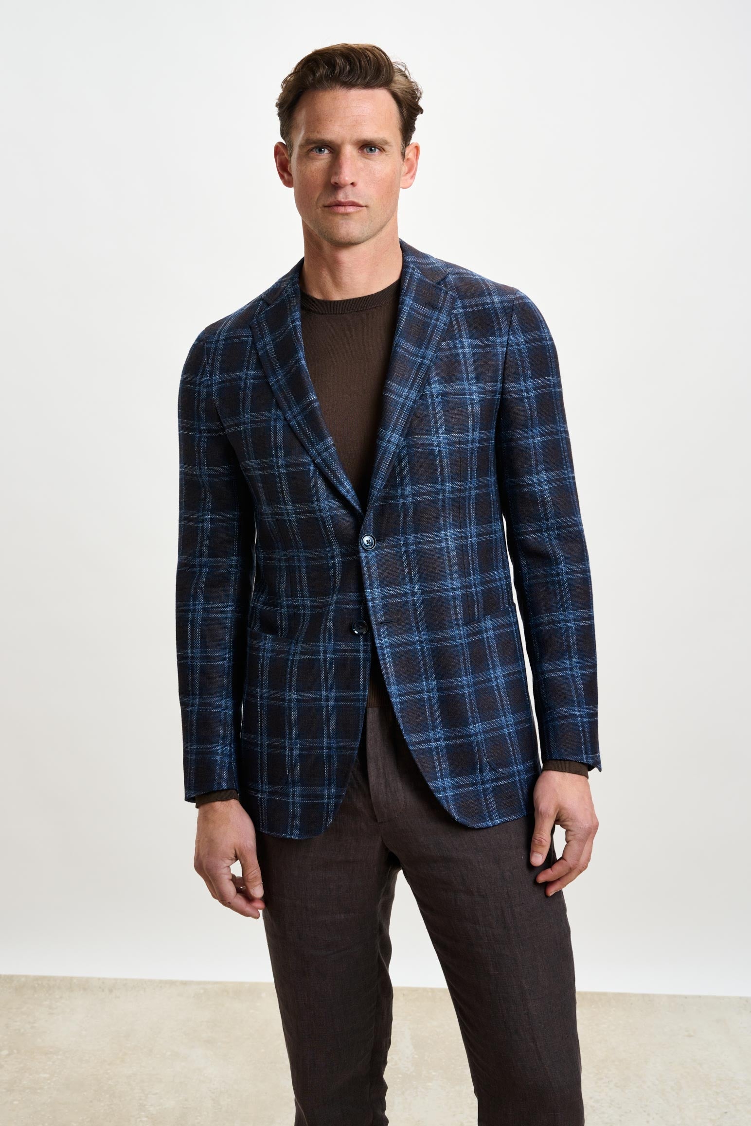 Dark Brown & Blue Check Kenton Jacket Taormina