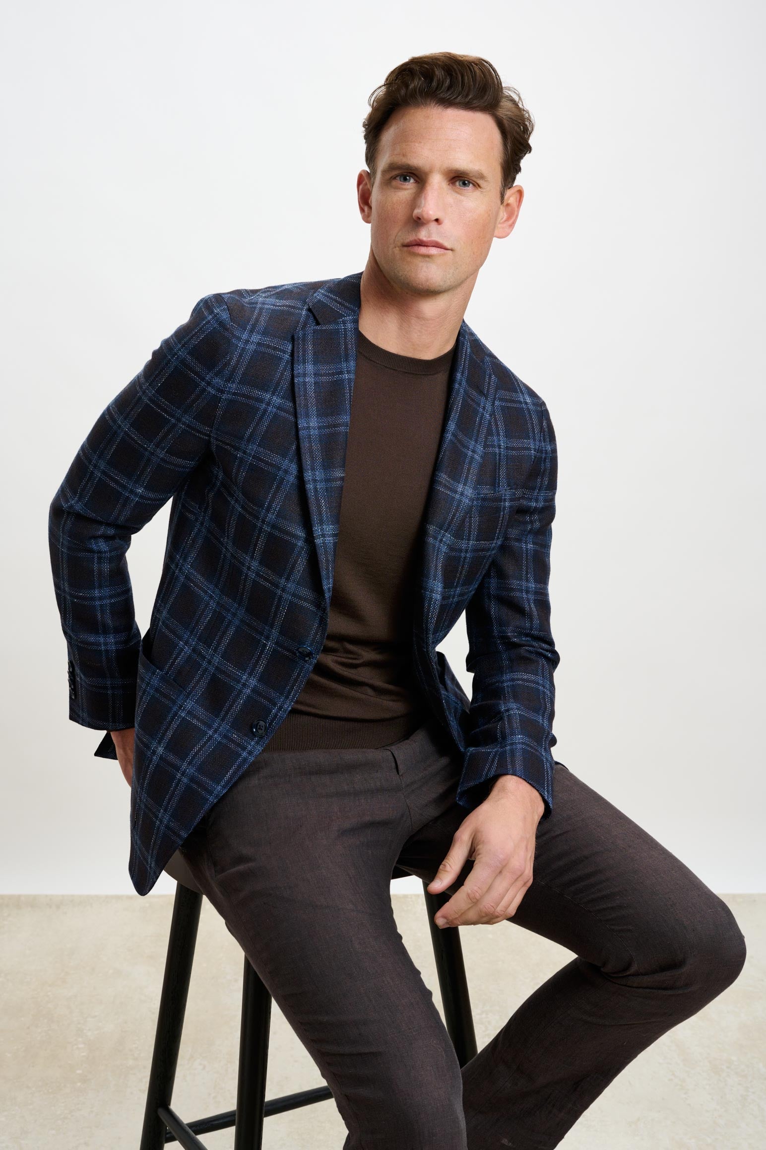 Dark Brown & Blue Check Kenton Jacket Taormina — detail 5