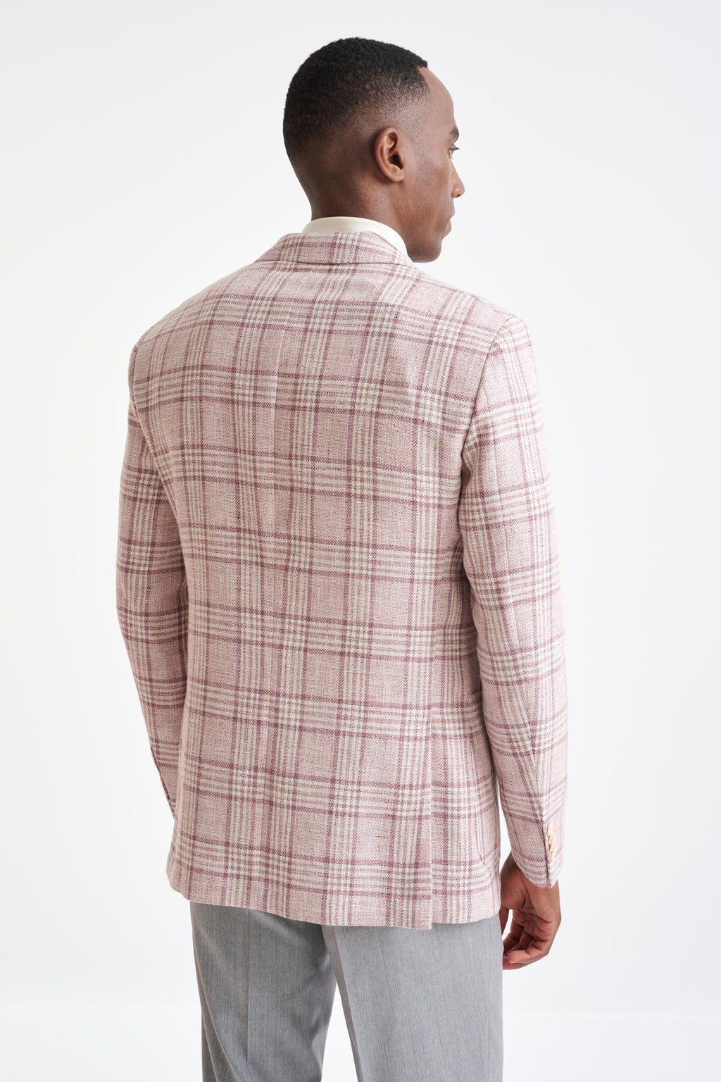 Pink Check Cotton & Linen Kenton Jacket Amalfi Trend — detail 7
