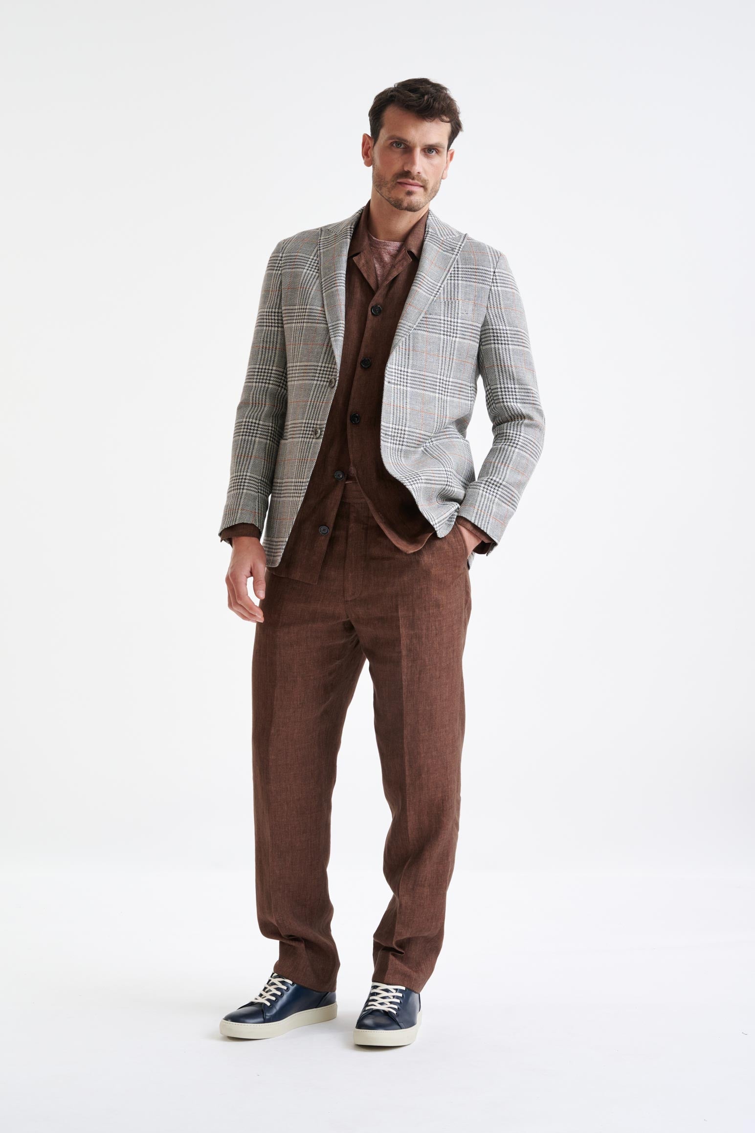 Light Grey Check Wool & Linen Kenton Jacket Amalfi Trend — detail 5