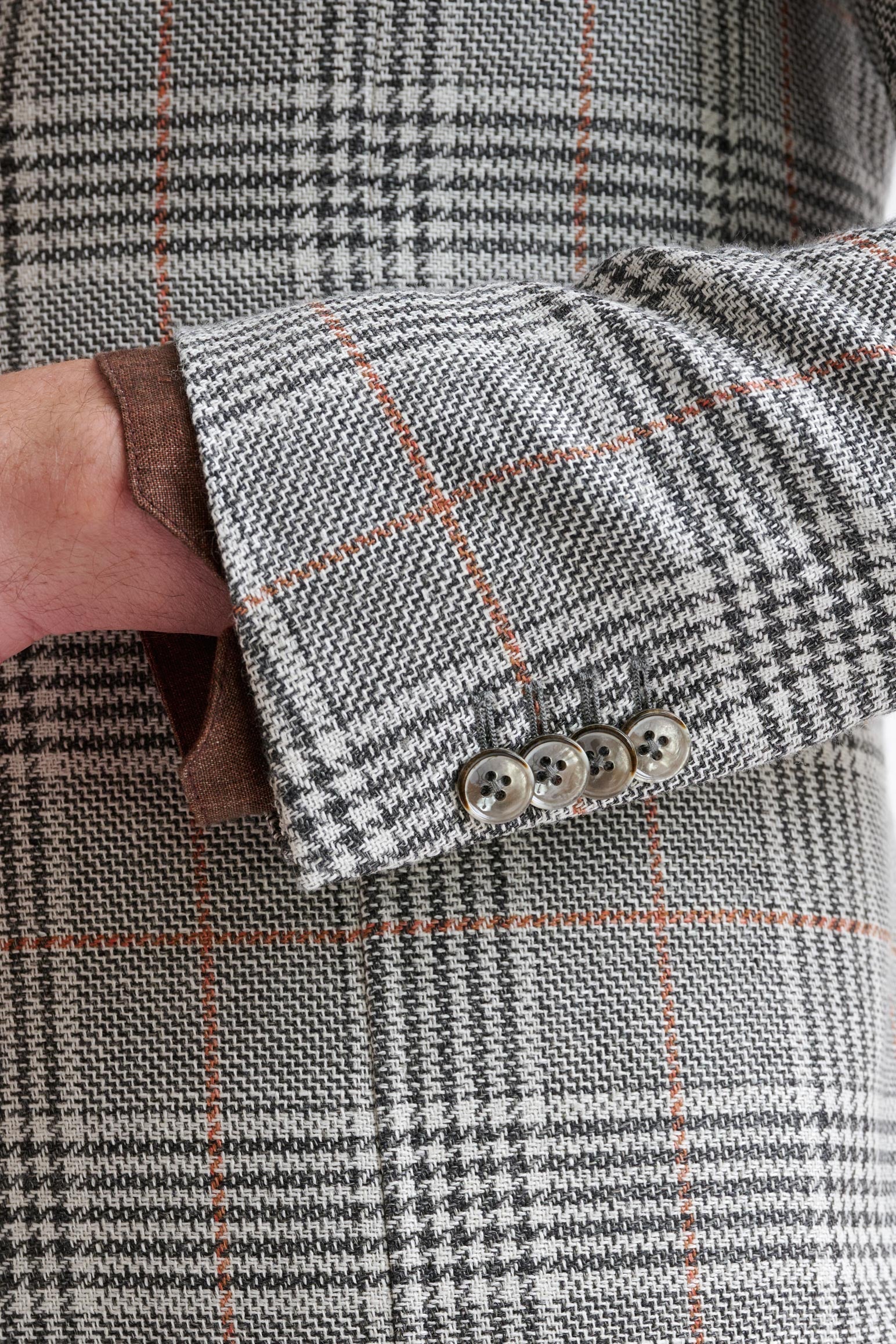 Light Grey Check Wool & Linen Kenton Jacket Amalfi Trend — detail 1