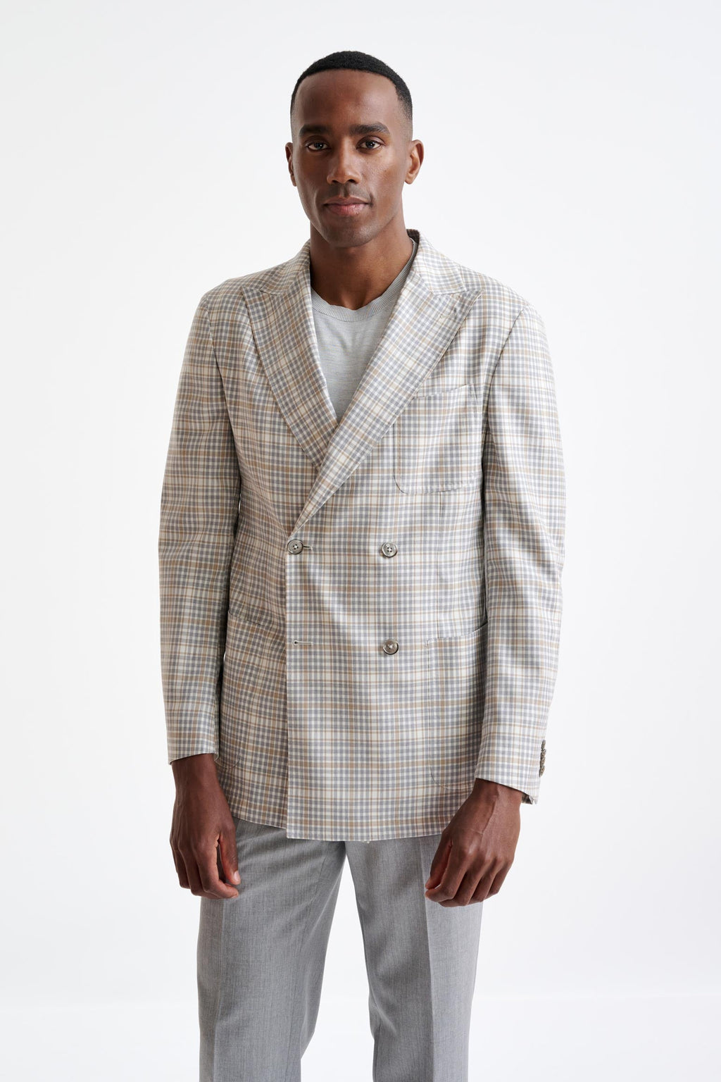 Beige Check Super 130's Wool Kenton Jacket Mosaic