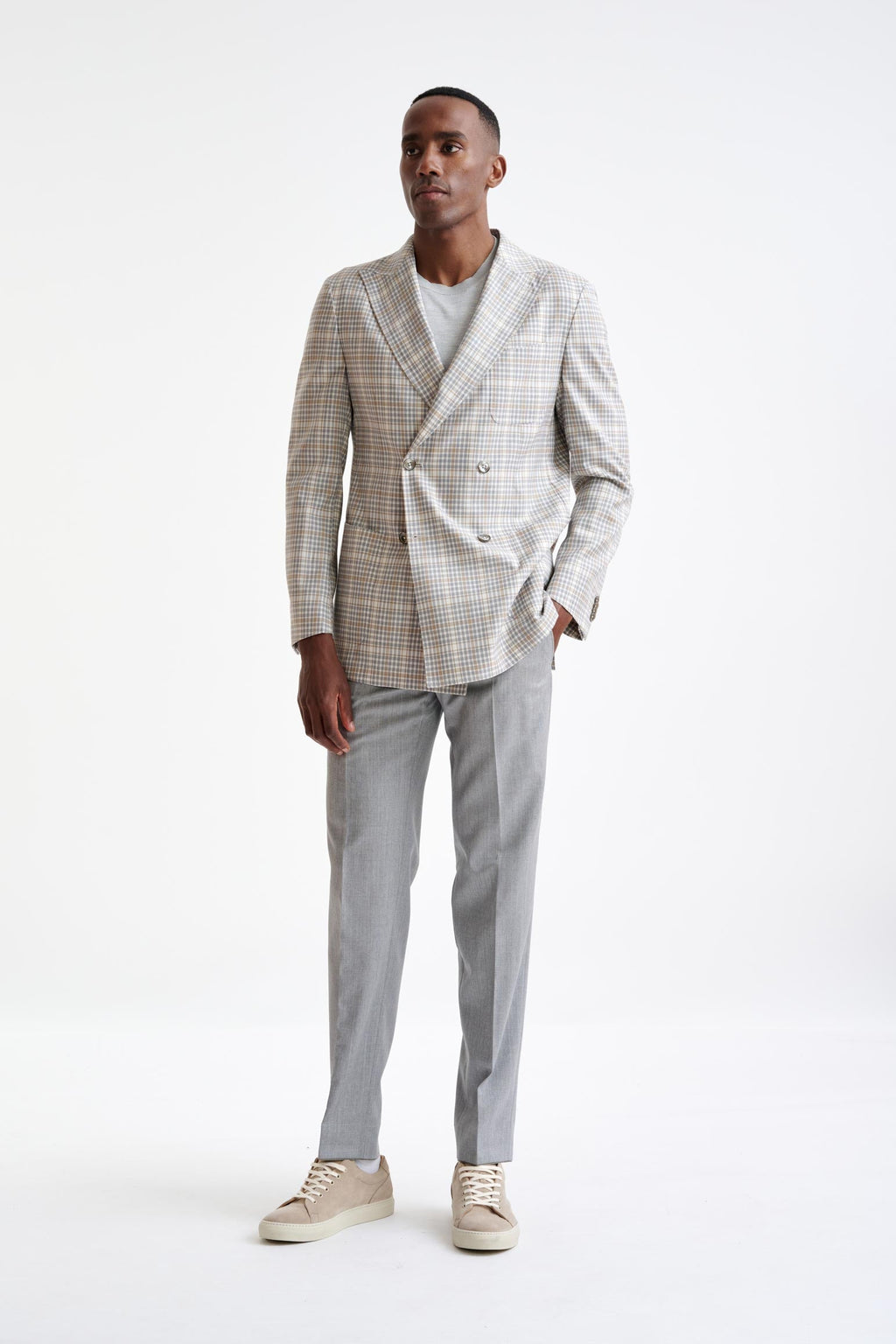 Beige Check Super 130's Wool Kenton Jacket Mosaic — detail 4