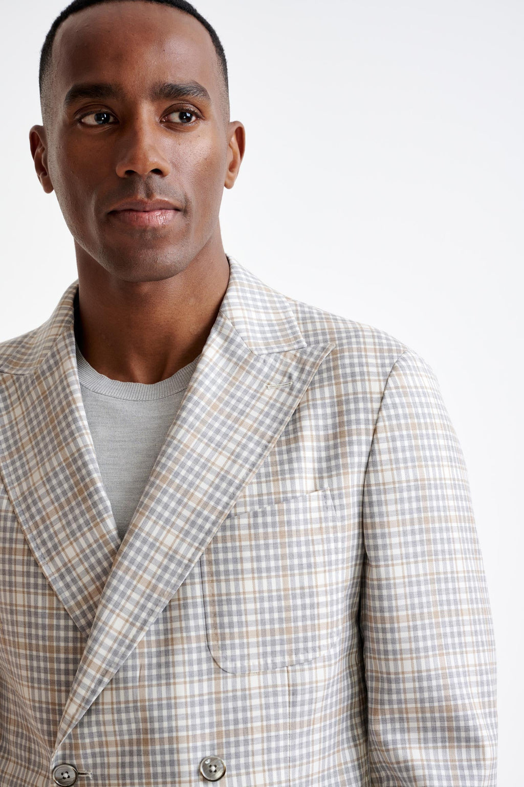 Beige Check Super 130's Wool Kenton Jacket Mosaic — detail 5