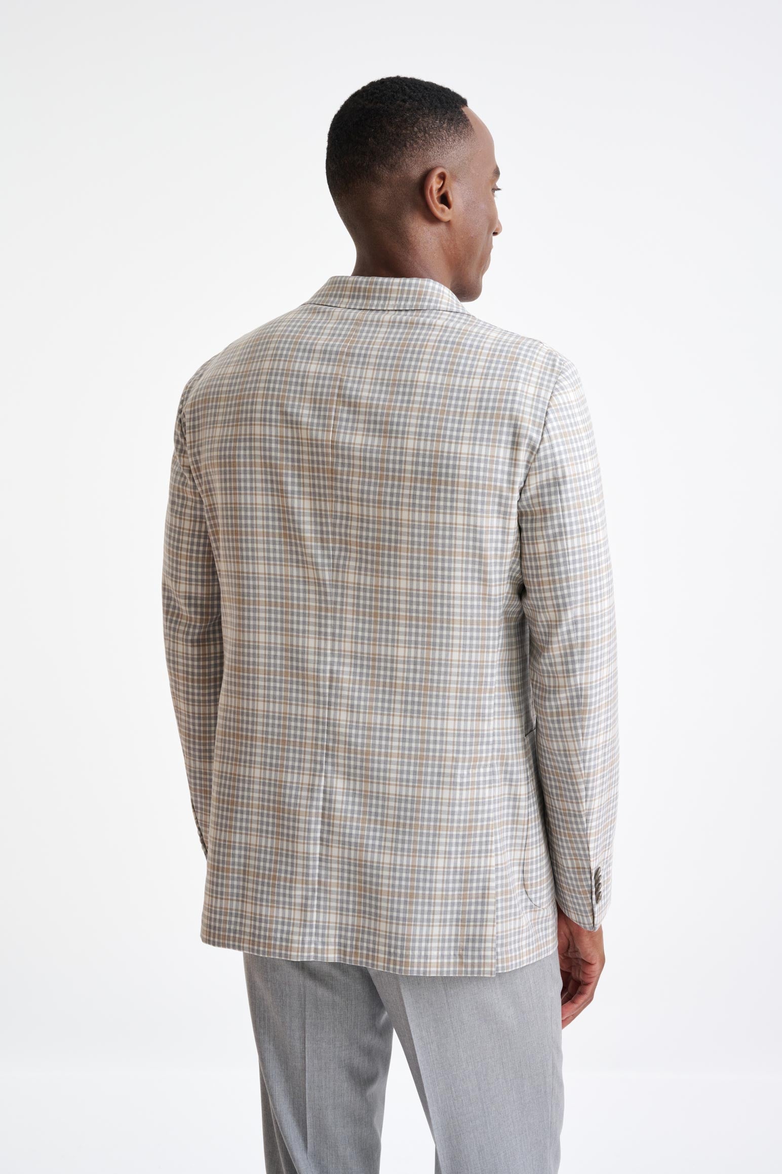 Beige Check Super 130's Wool Kenton Jacket Mosaic — detail 6