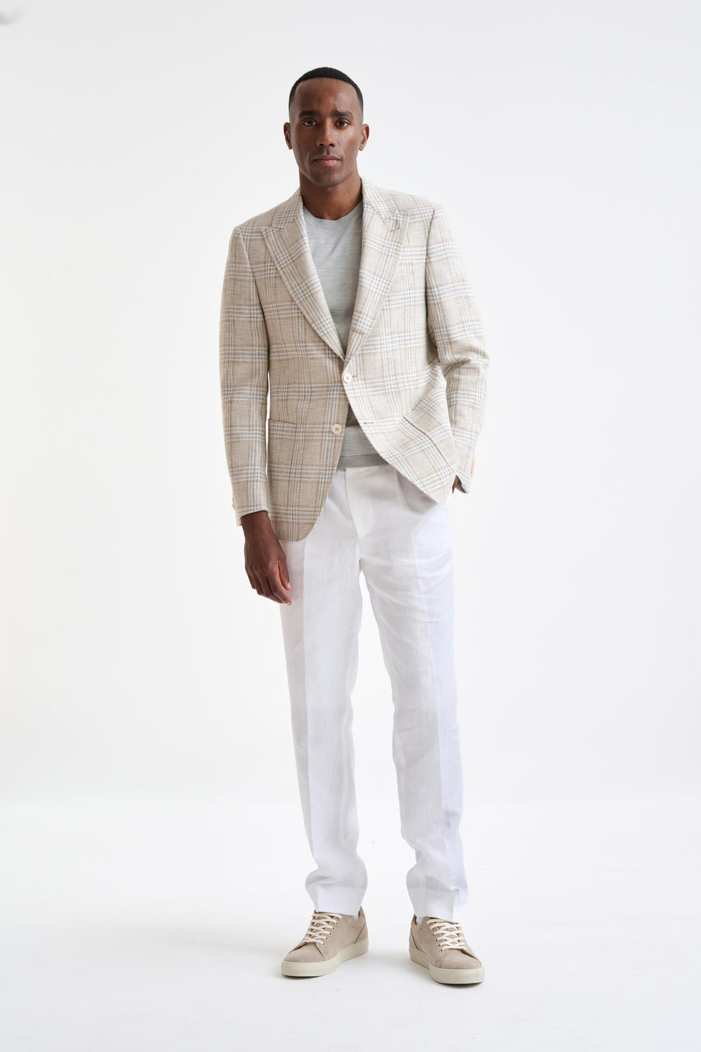 Beige Grey Cream Cotton & Linen Soho Jacket Amalfi Trend — detail 5