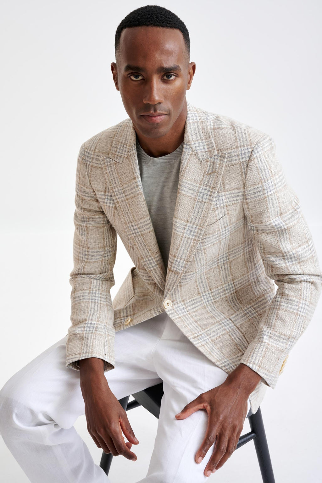 Beige Grey Cream Cotton & Linen Soho Jacket Amalfi Trend — detail 6
