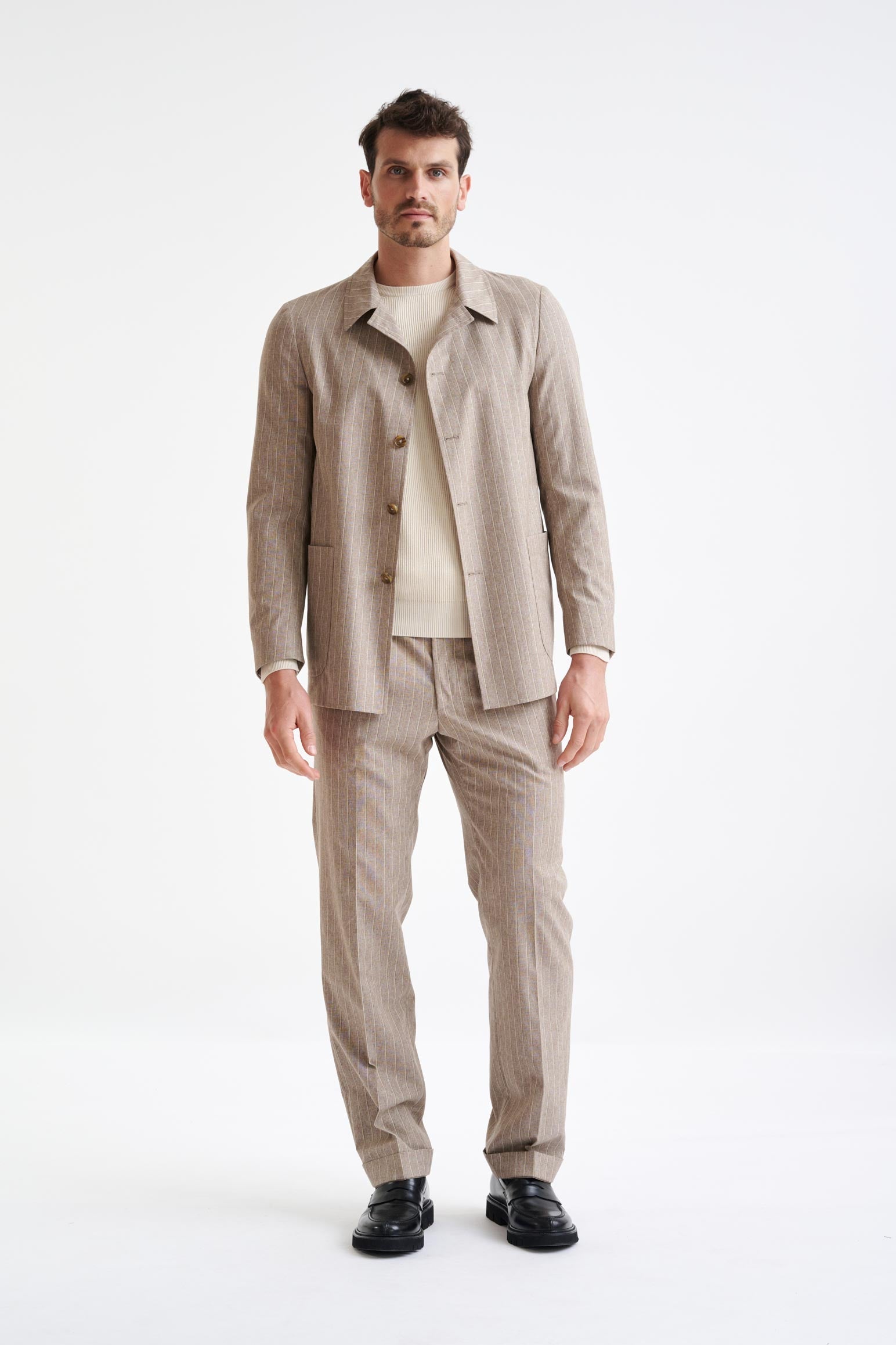 Sand Wool & Cotton Chelsea Shirt Jacket Lifestyle — detail 5