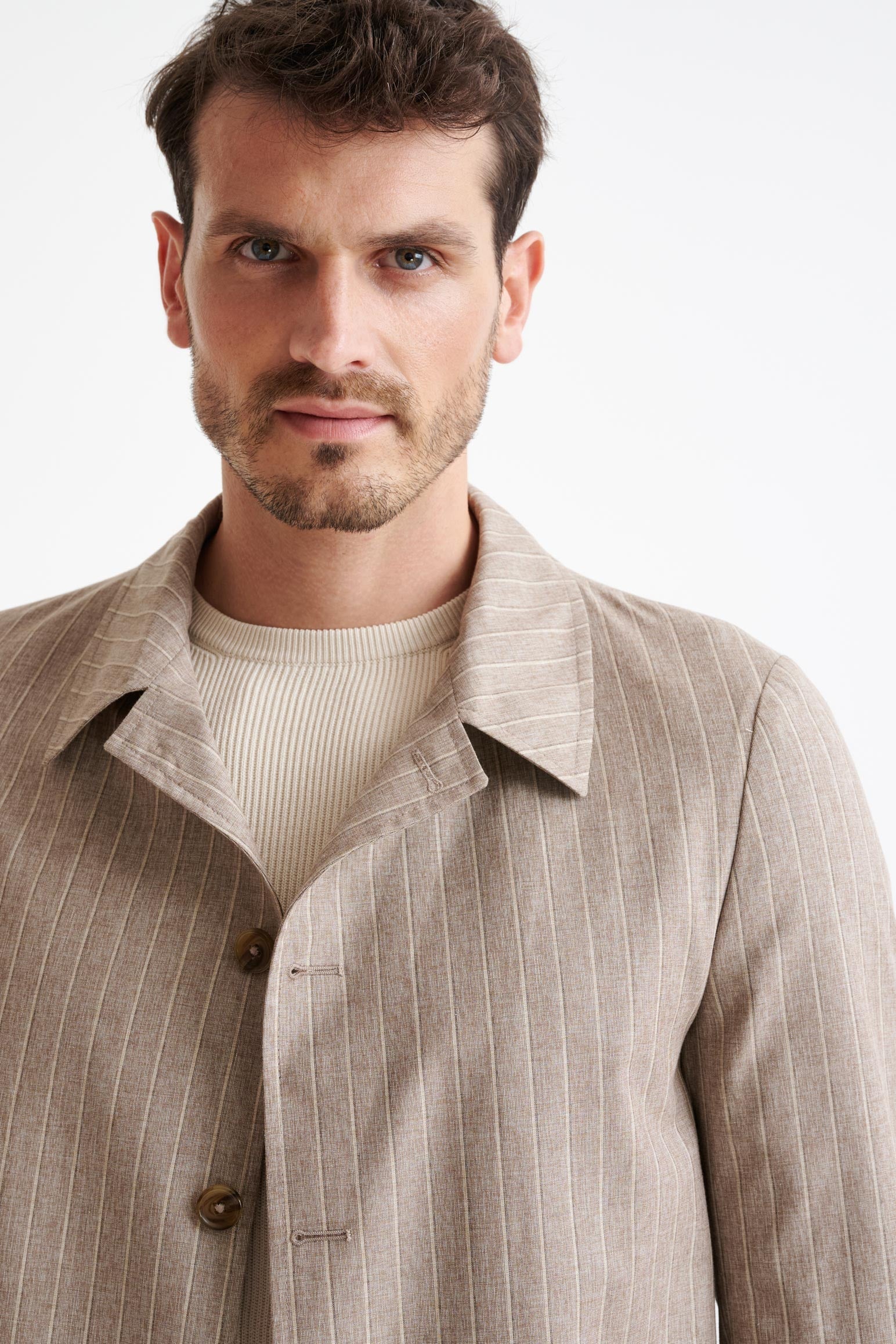 Sand Wool & Cotton Chelsea Shirt Jacket Lifestyle — detail 4