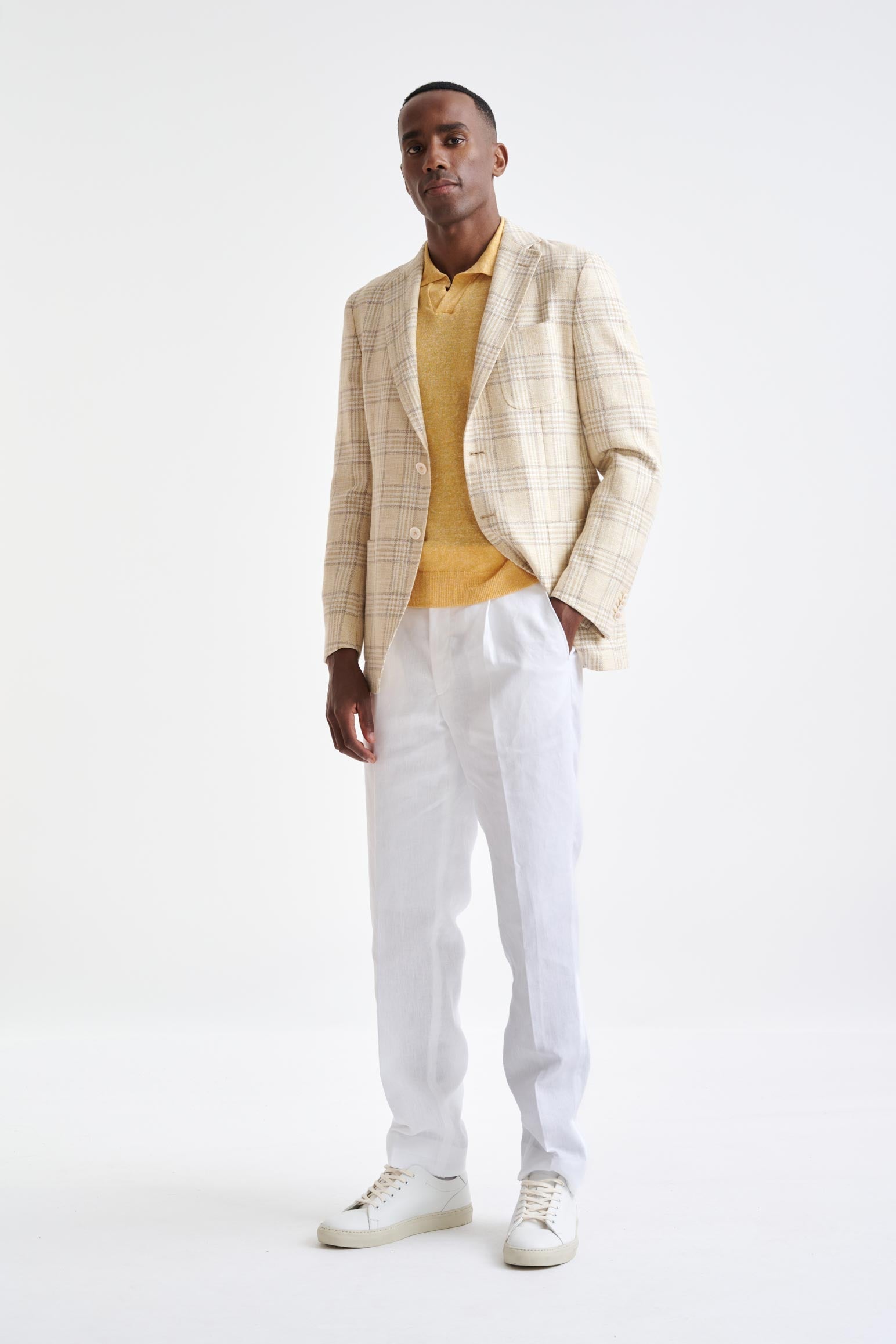Yellow Check Cotton & Linen Kenton Jacket Amalfi Trend — detail 4