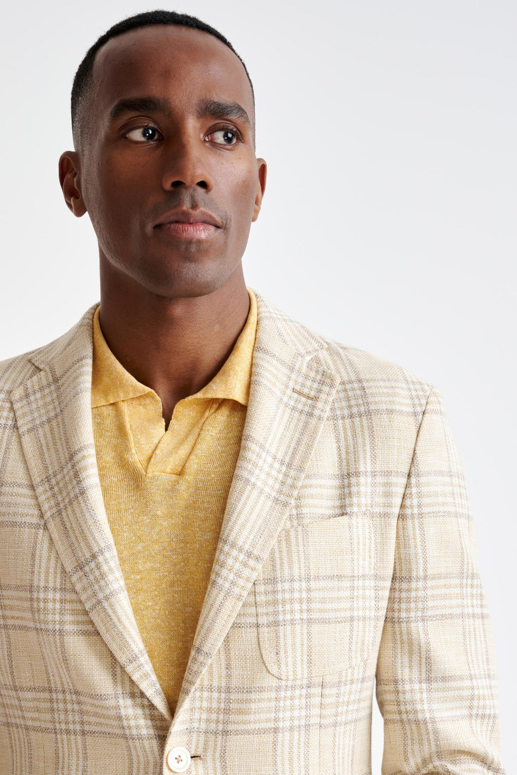 Yellow Check Cotton & Linen Kenton Jacket Amalfi Trend — detail 5